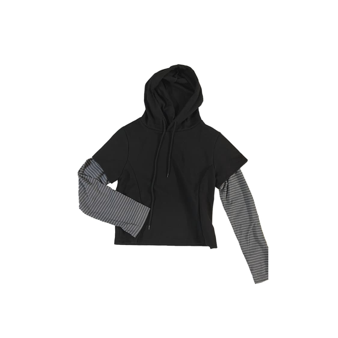 블랙 후드 레이어드 긴팔티 상품이미지1