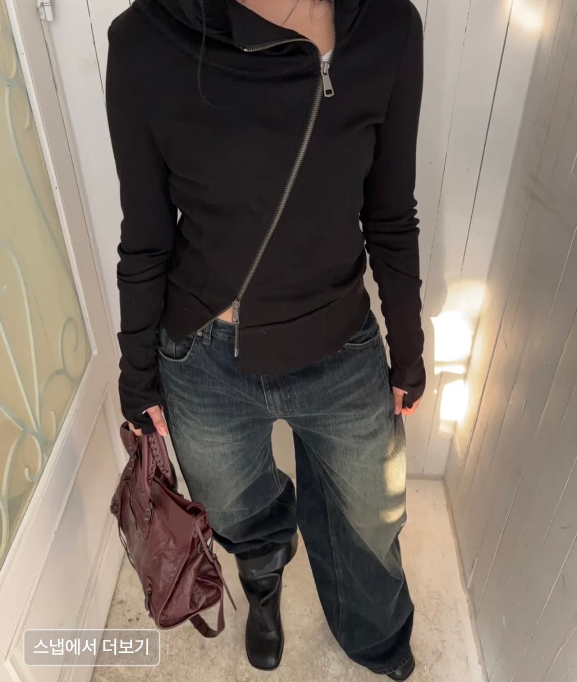 플리즈노팔로우 언발 하이넥 후드집업 블랙 상품이미지3