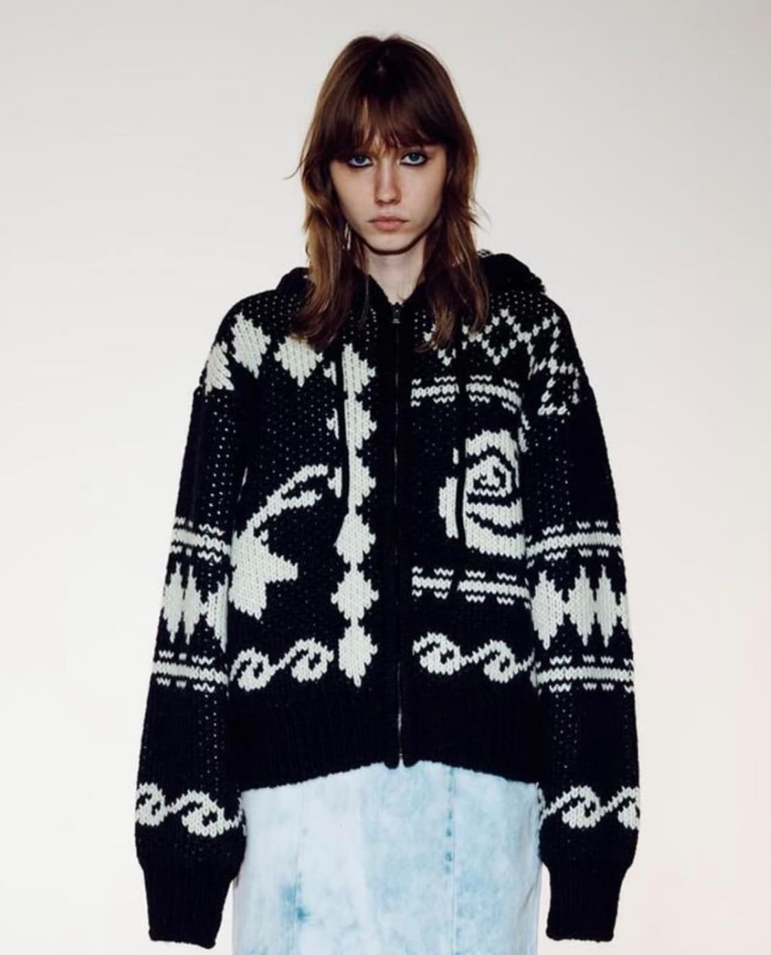 openyy 자카드 니트 후드집업 블랙 상품이미지1