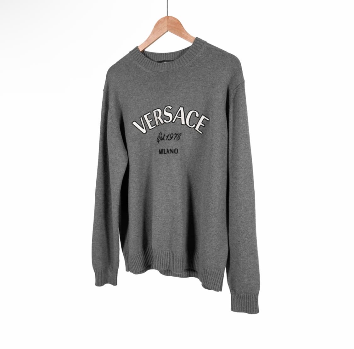 [52] 베르사체 남성 밀라노 스티치 자수 로고 울 니트 스웨터 그레이 상품이미지2