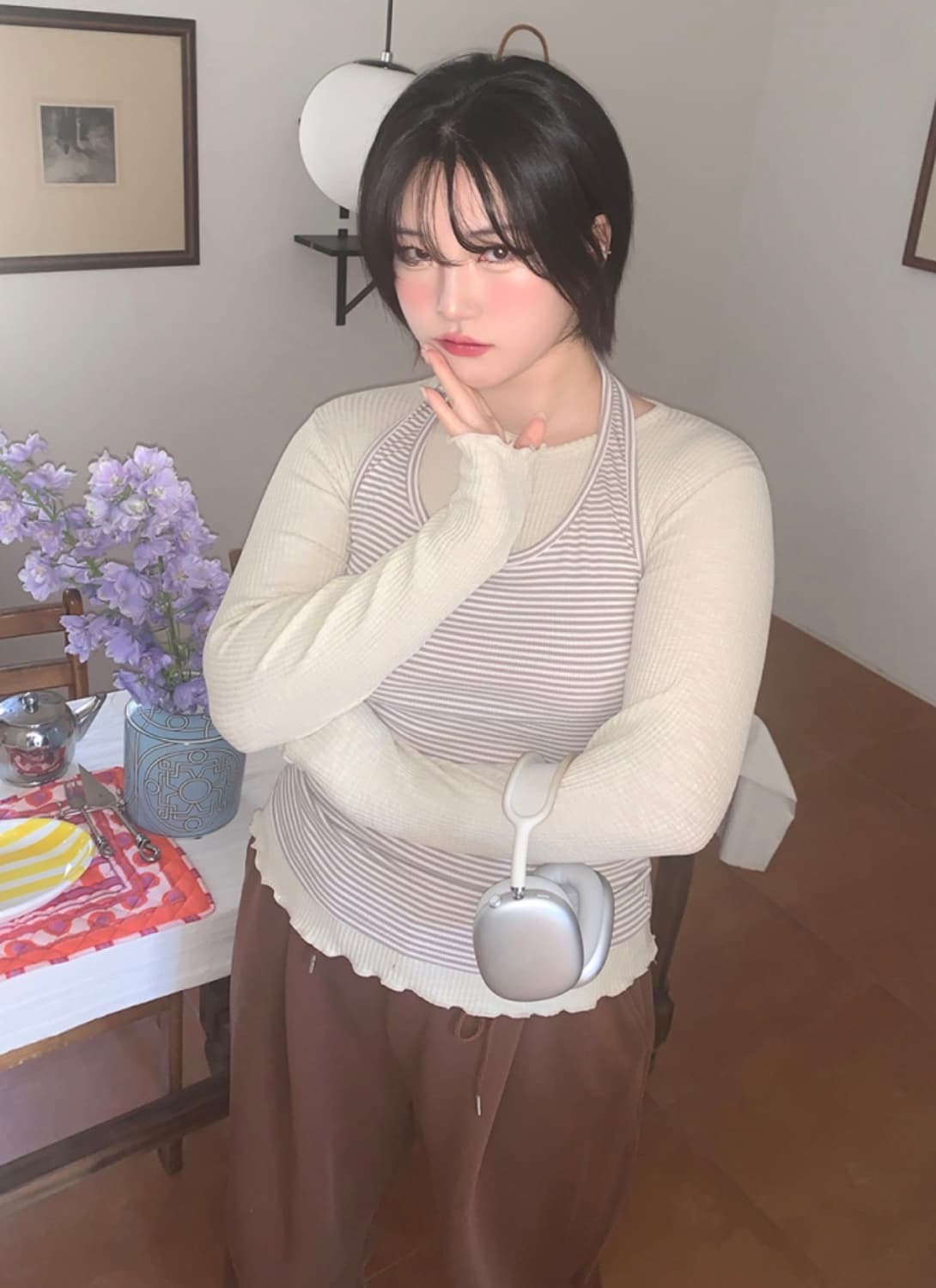 리치무드 요피 홀터넥 스트라이프 나시 모카 상품이미지2