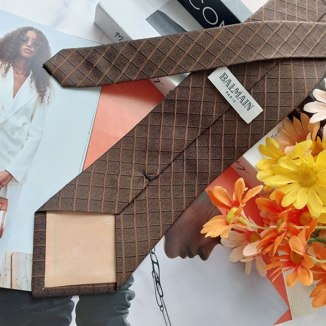 발망 넥타이 브라운 체크 패턴 9.5cm A+등급 K2563
 상품이미지4