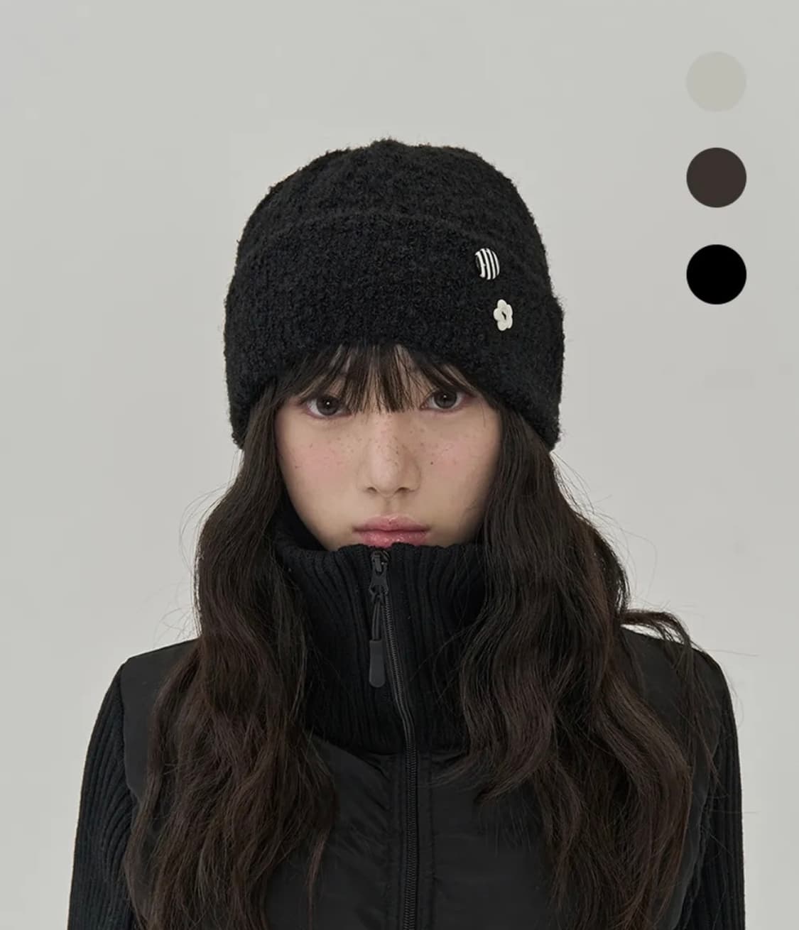토피 우먼 W 버튼 포인트 비니 블랙 상품이미지1