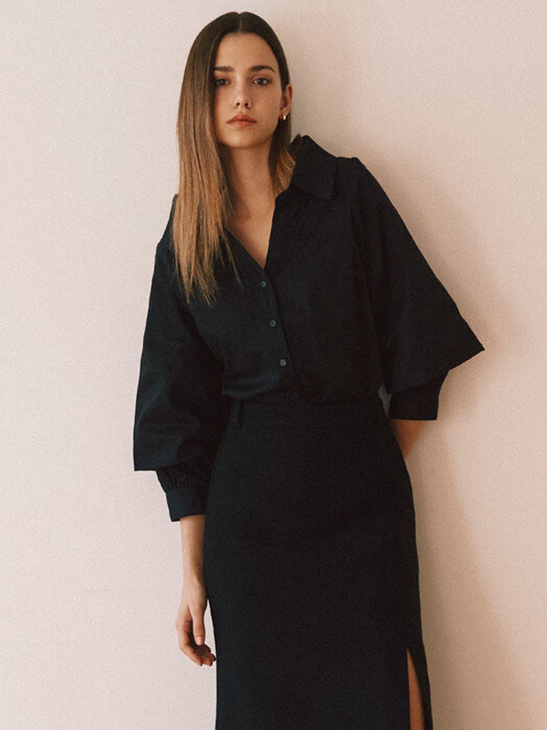 유얼네임히얼 유미네 오프숄더 블랙 매력이 셔츠 블라우스 M 상품이미지1