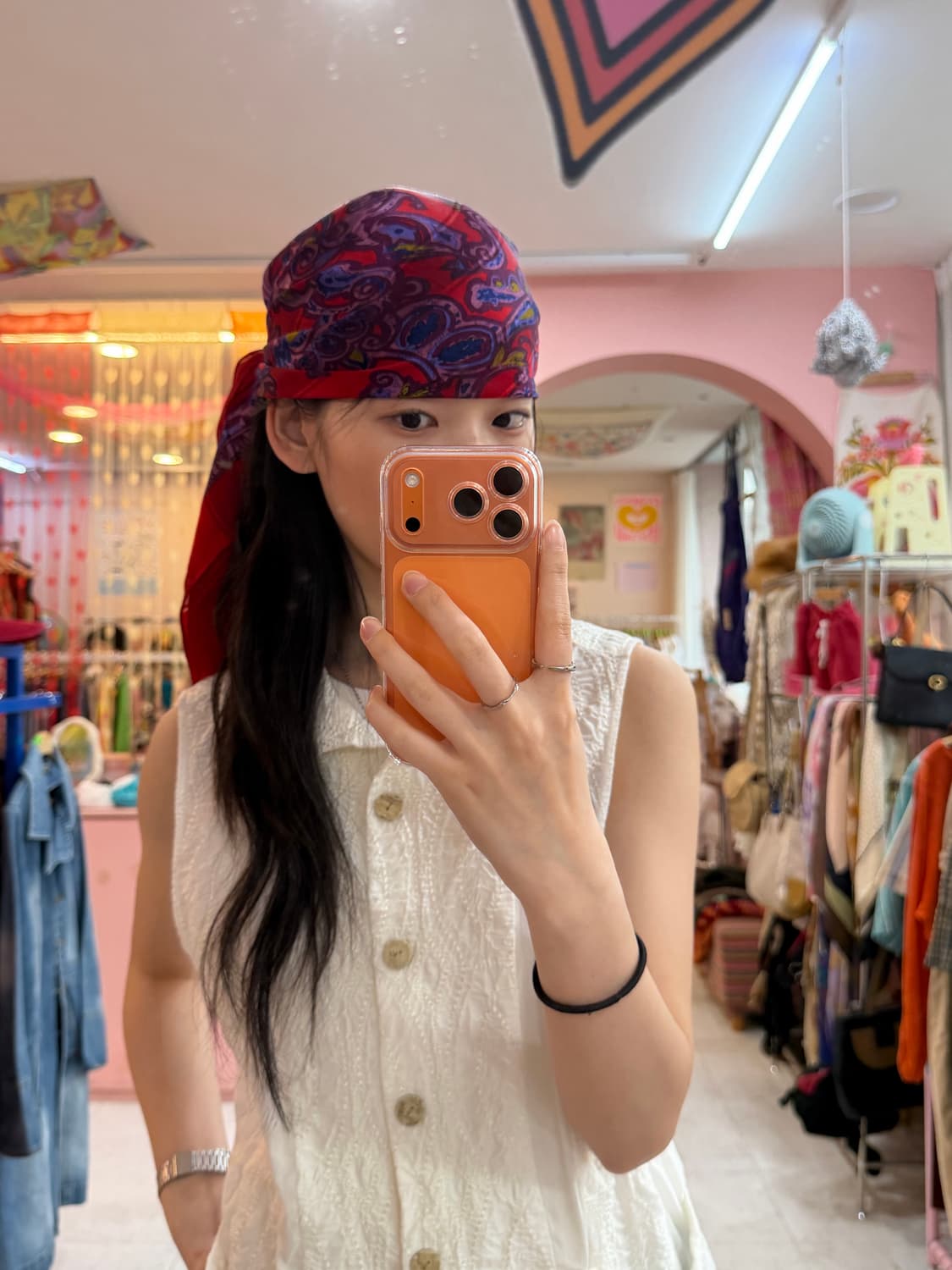 빈티지 인디안 패턴 레드 스카프 상품이미지2