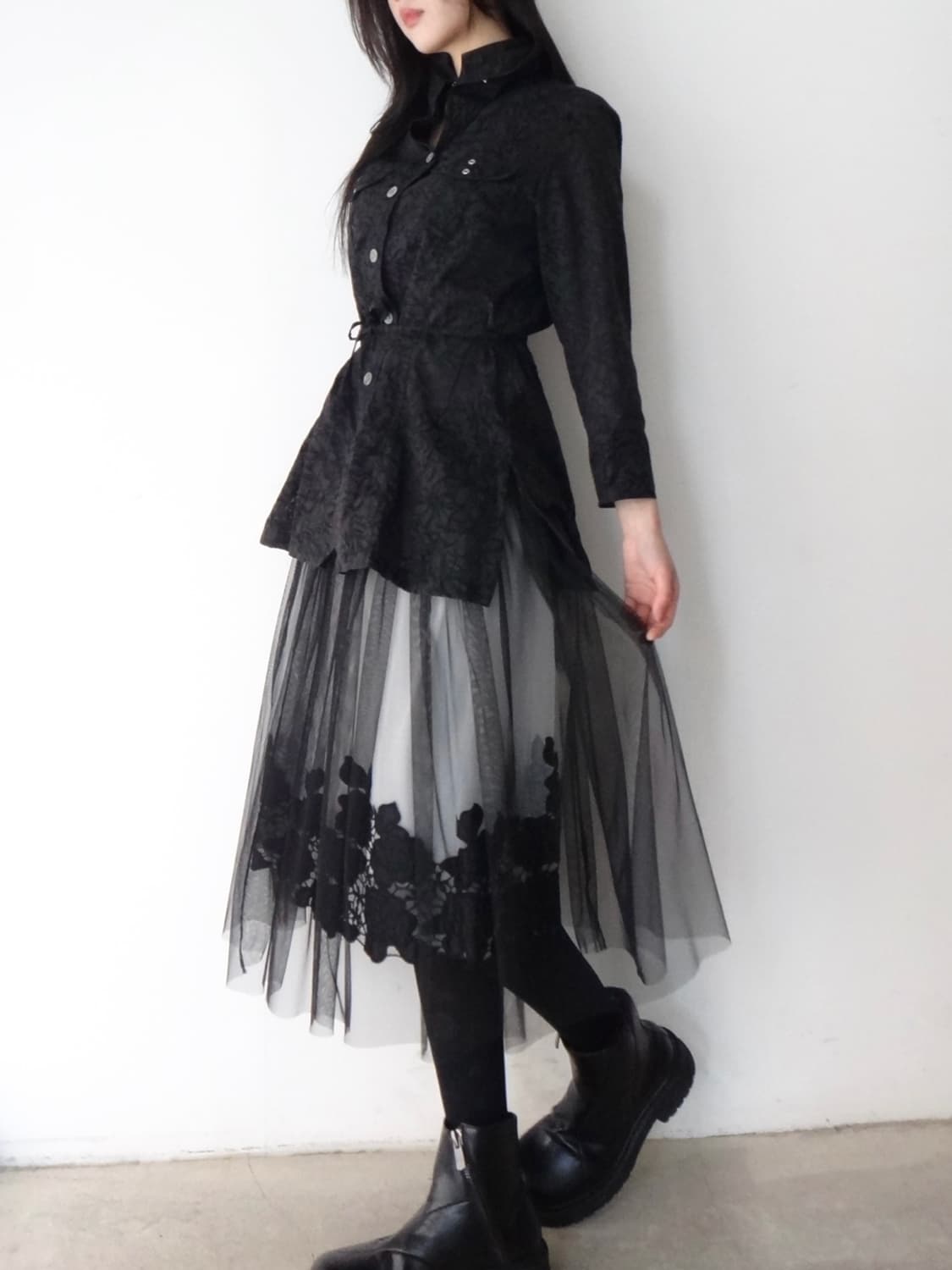 Floral jacquard tulle skirt / black 상품이미지7