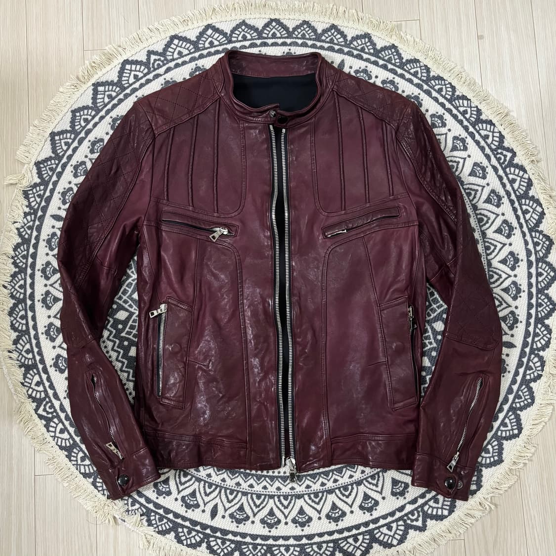 슬림 크로스 베지터블 램스킨 자켓 버건디 상품이미지2