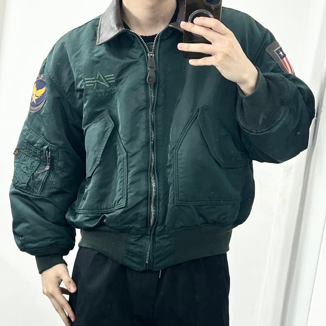 알파인더스트리 90s 레더카라 CWU-45P 플라이트 자켓 상품이미지2