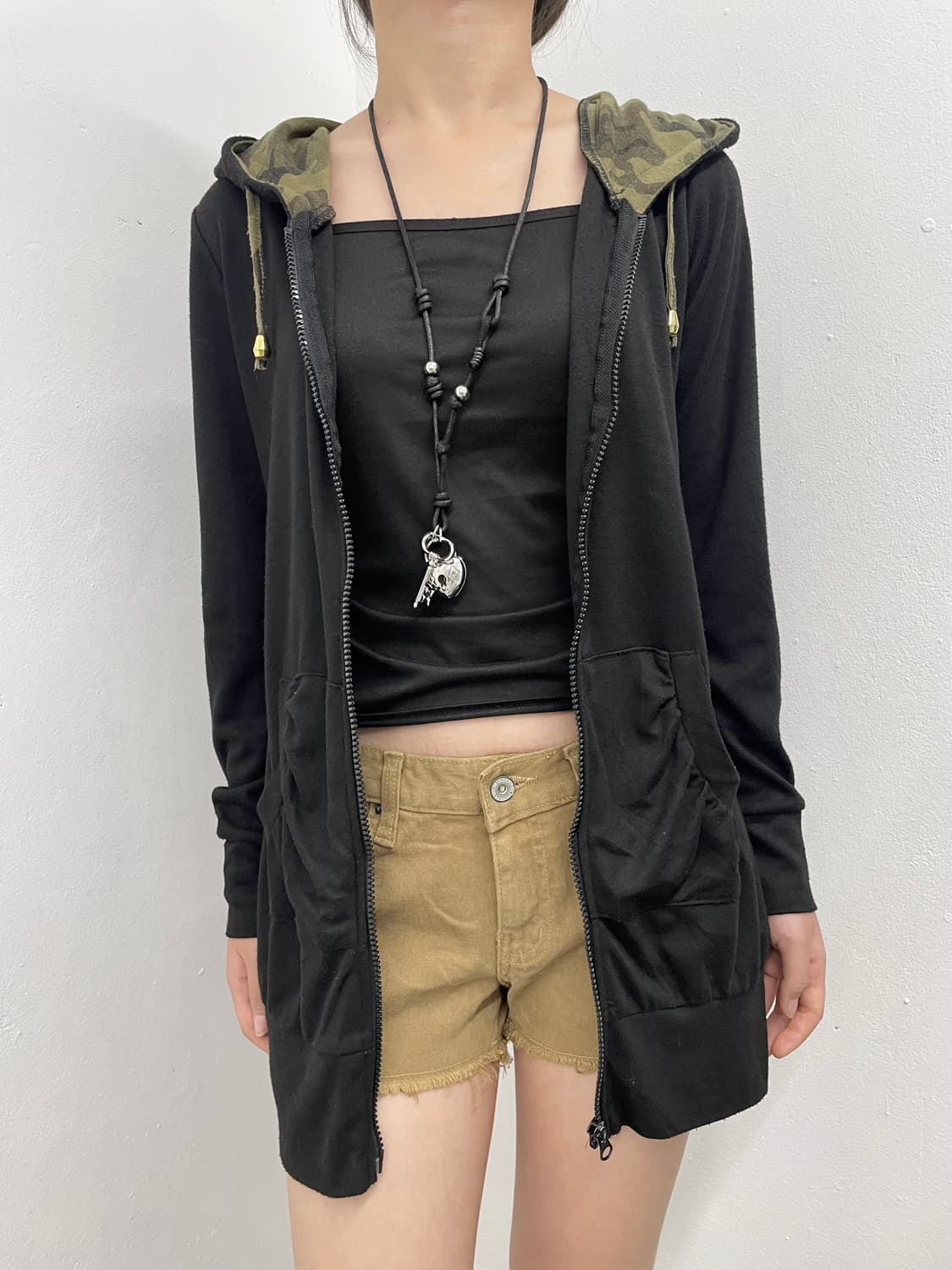 블랙 카모 롱 후드 상품이미지2