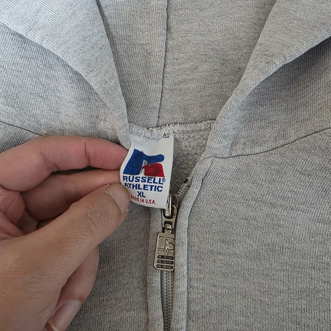 [XL]90s USA 러셀 애슬레틱 후드집업 라이트그레이 ver. 로고 상품이미지7