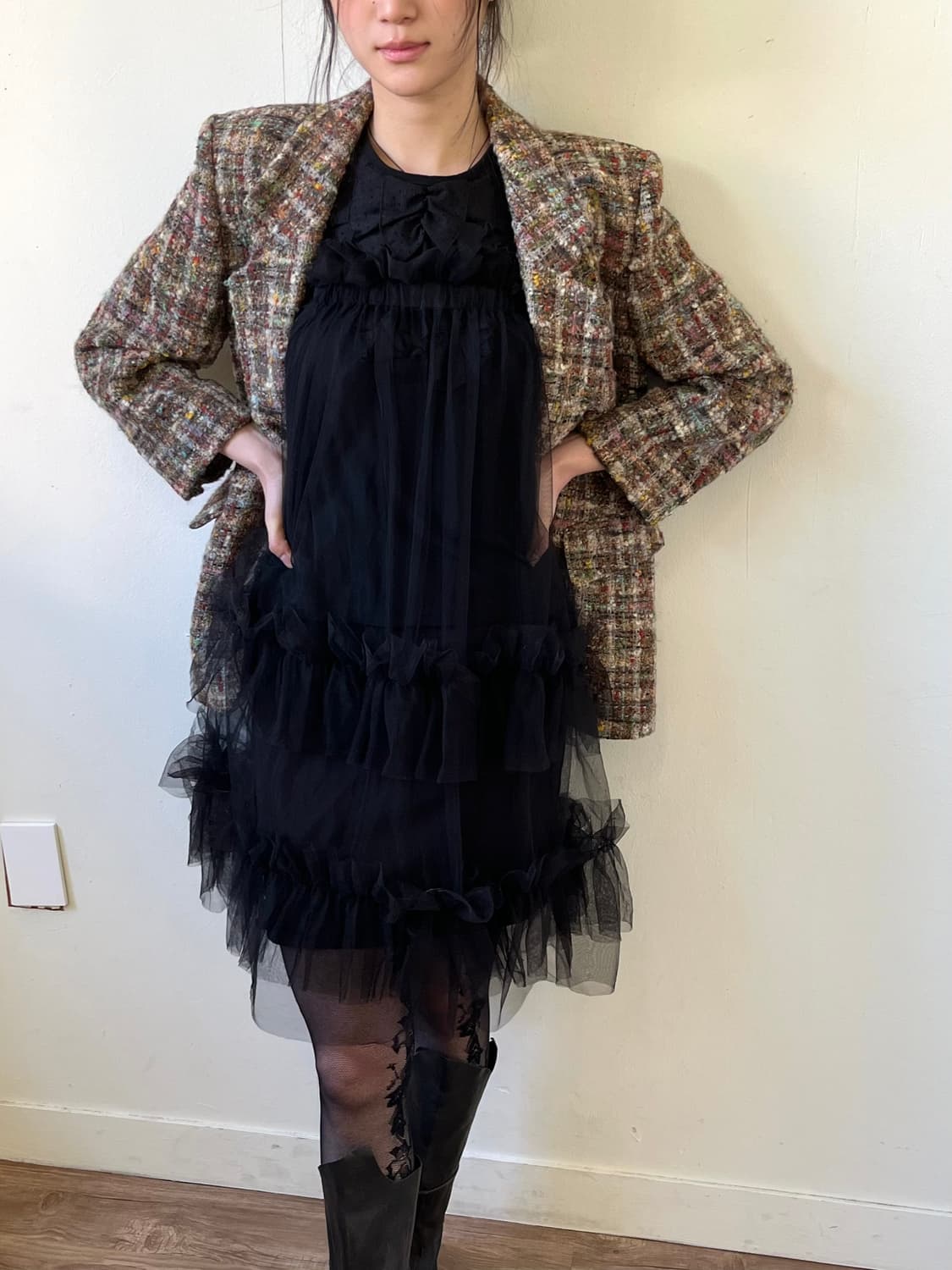 COeur 블랙 시스루 스커트 상품이미지5