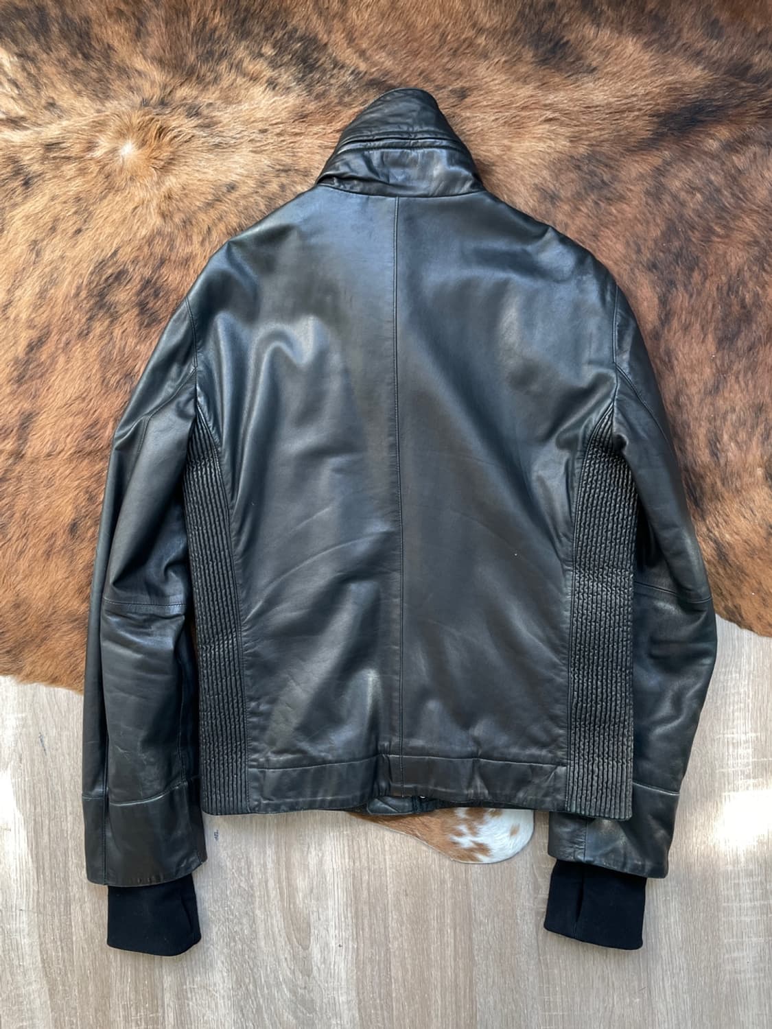 포르쉐 디자인 패션 하이 넥 레더 자켓 상품이미지2