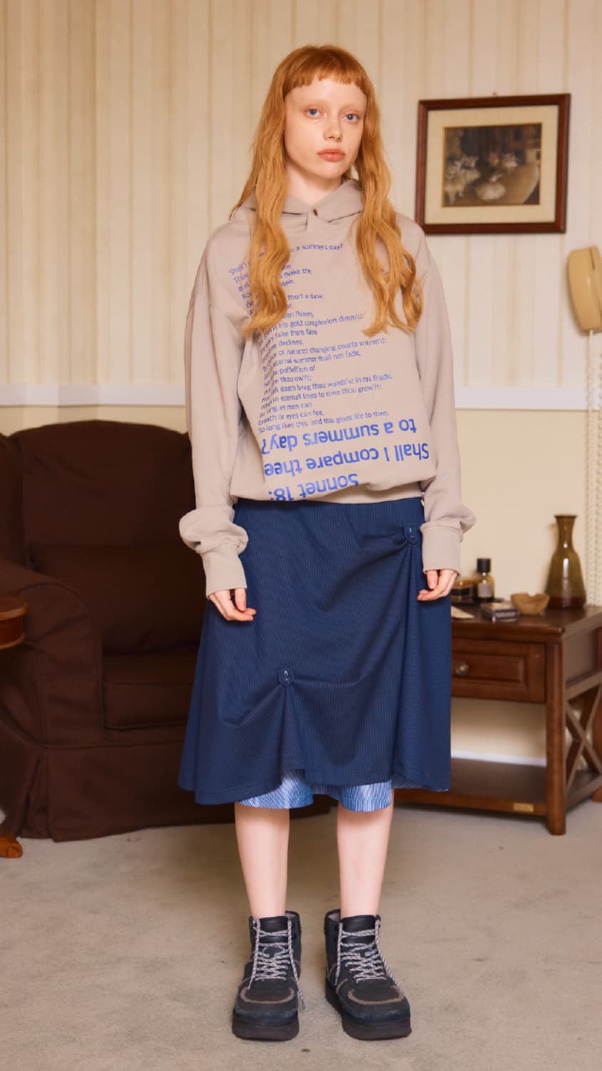 헤레틱 버튼 플레어 미디스커트 네이비 상품이미지4