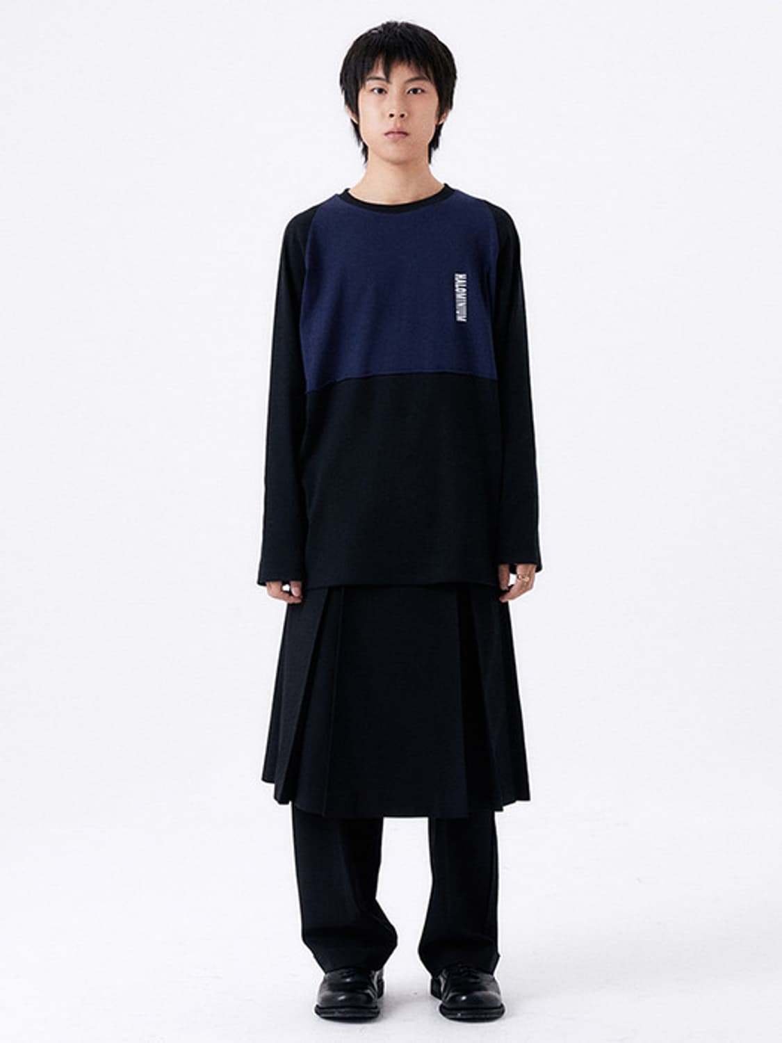 할로미늄 2 TONE RIB OVERSIZED TEE 네이비/블랙 상품이미지1