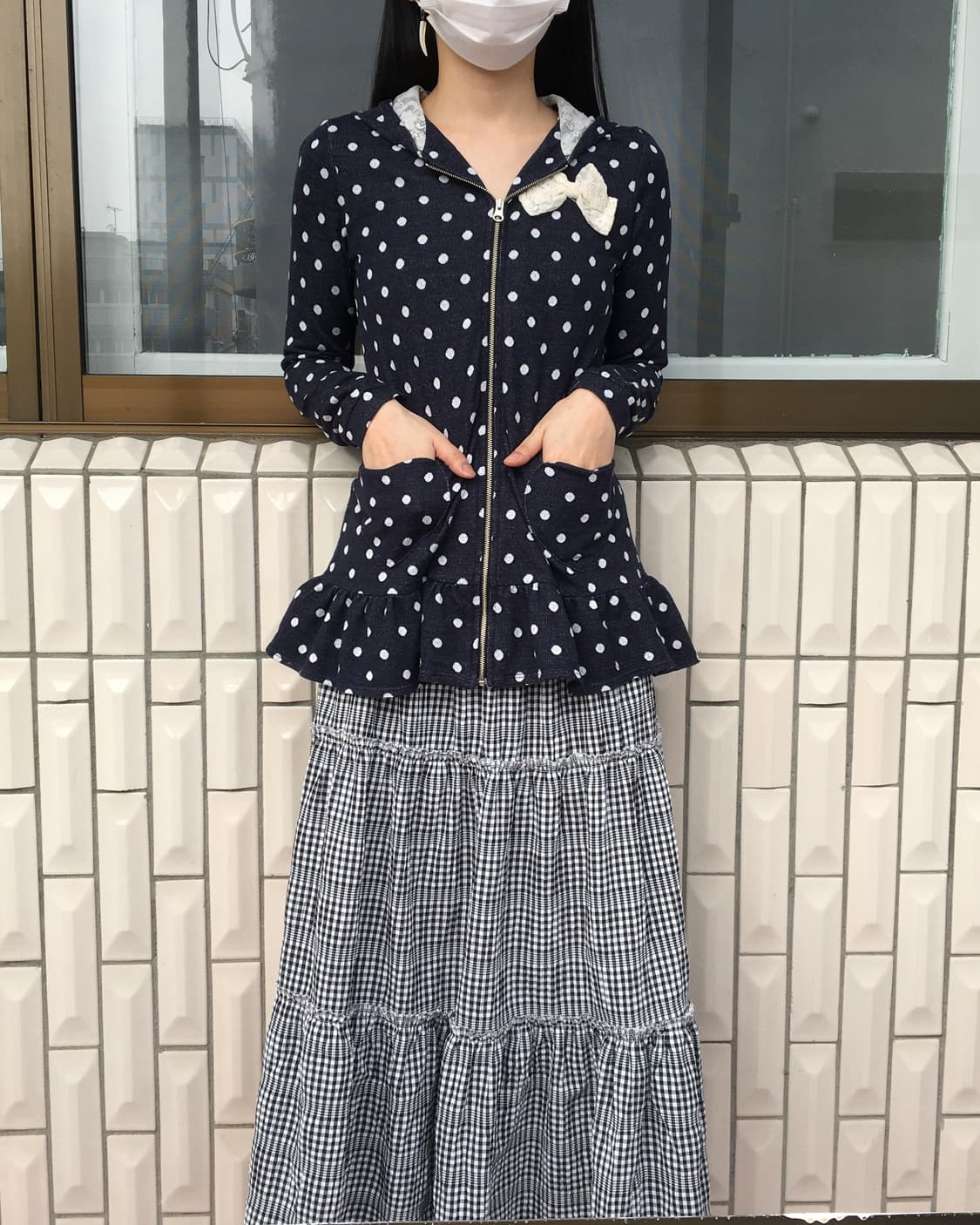 Ribbon point dot pattern hood zip up 상품이미지1