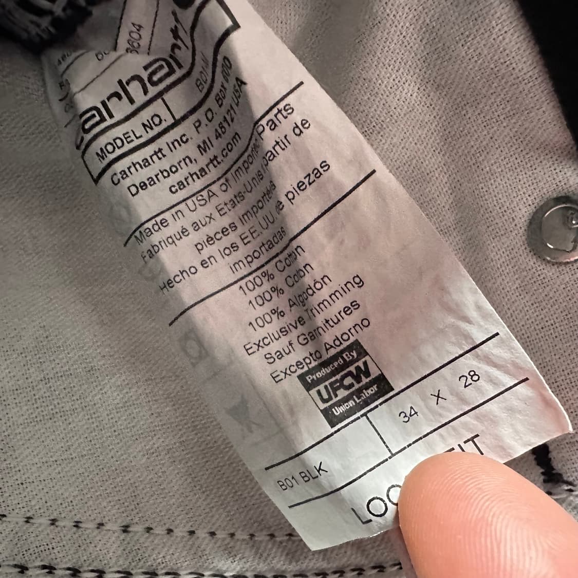 칼하트 b01 블랙 캔버스 더블니 팬츠  상품이미지8