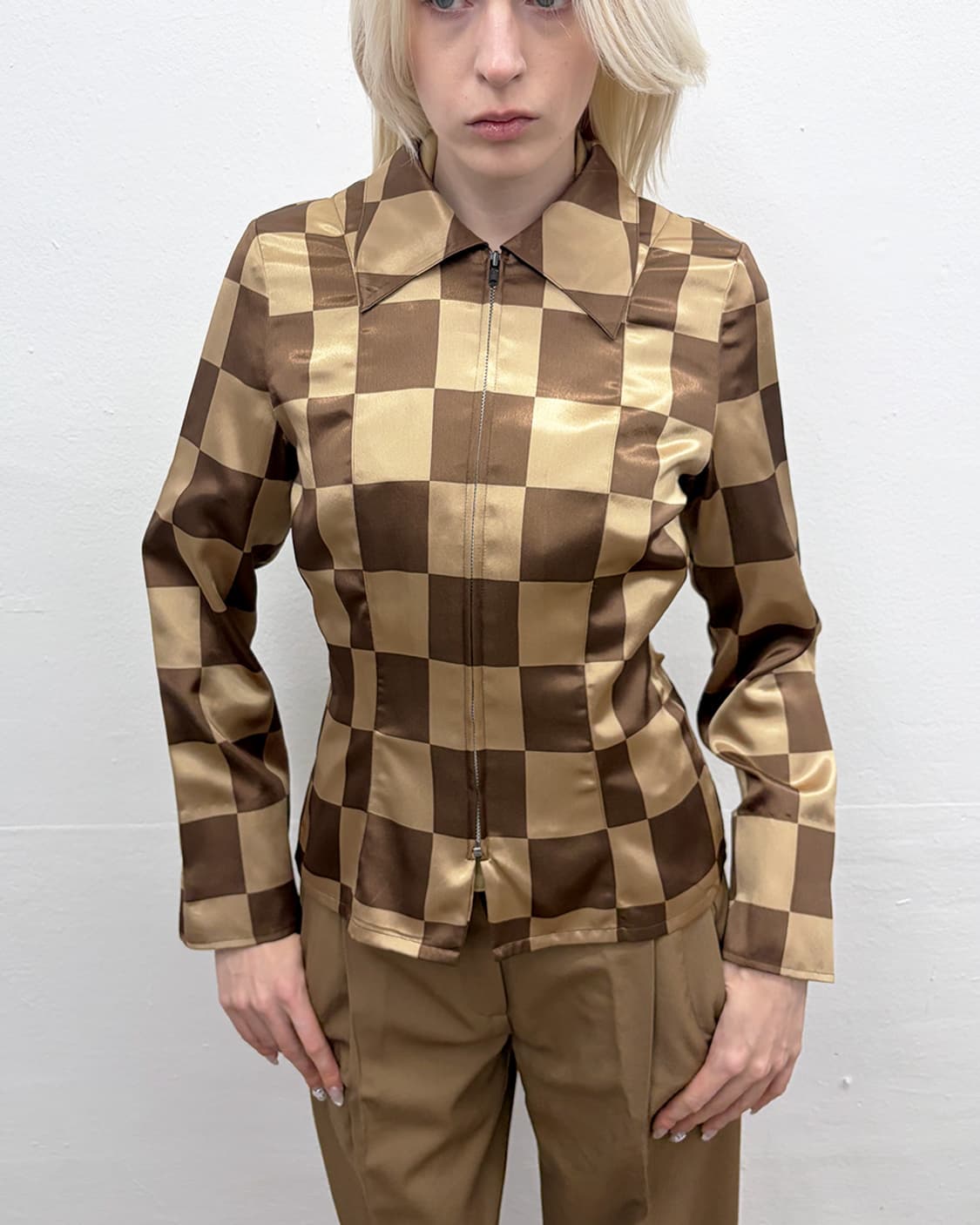 빈티지 새틴 체크 자켓 상품이미지4