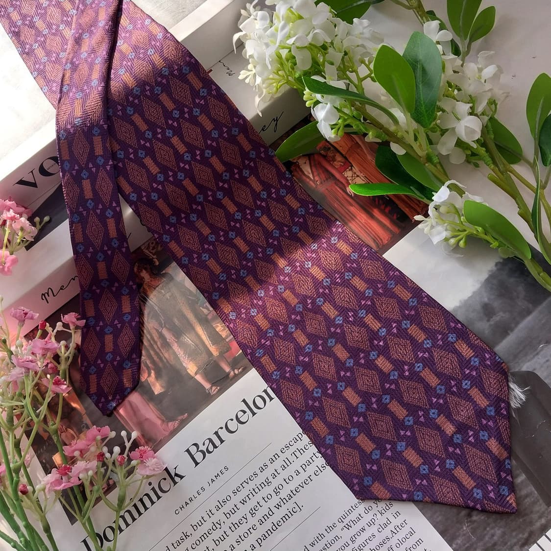 캘빈 클라인 실크 퍼플 기하 패턴 넥타이 9.8cm A+등급 K1882
 상품이미지4