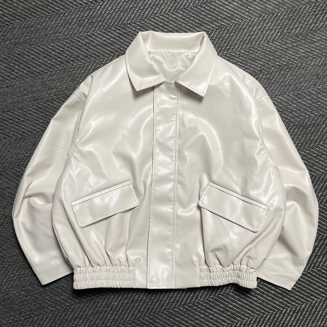 빈티지 미니멀 화이트 레더 가죽 자켓 집업y 5286 상품이미지2