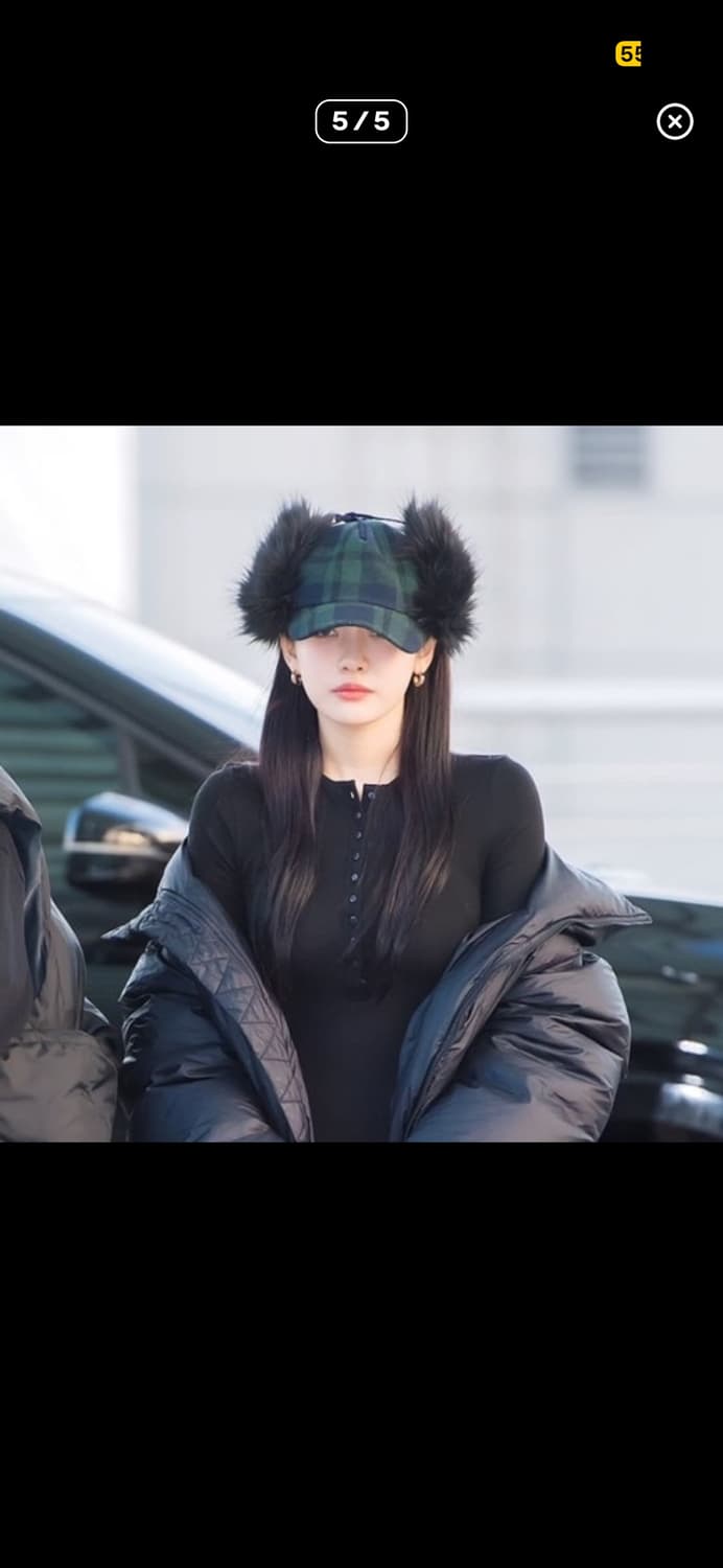 오픈와이와이 체크 퍼모자 상품이미지1