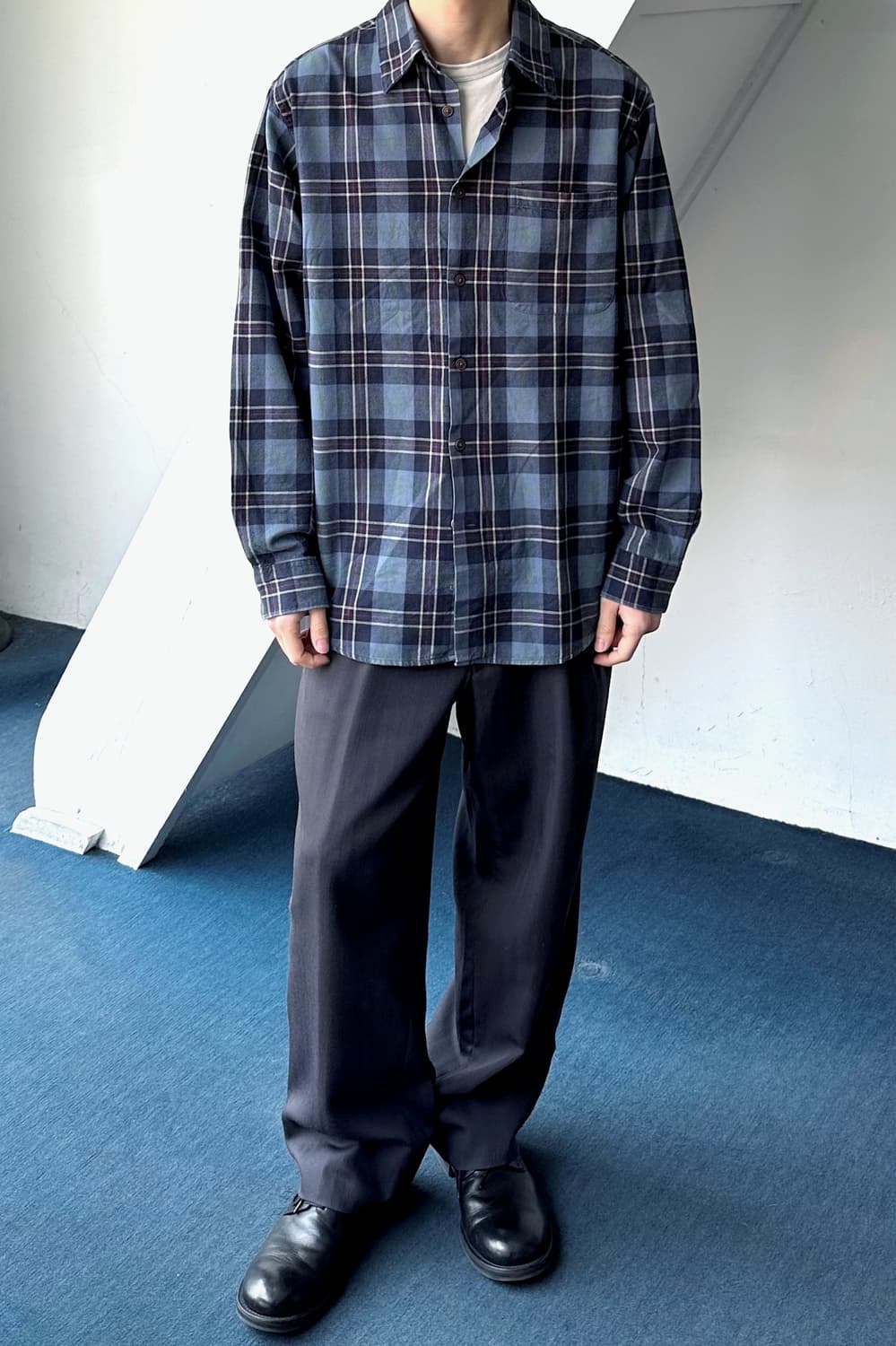 Cotton woven check wide shirt 상품이미지8