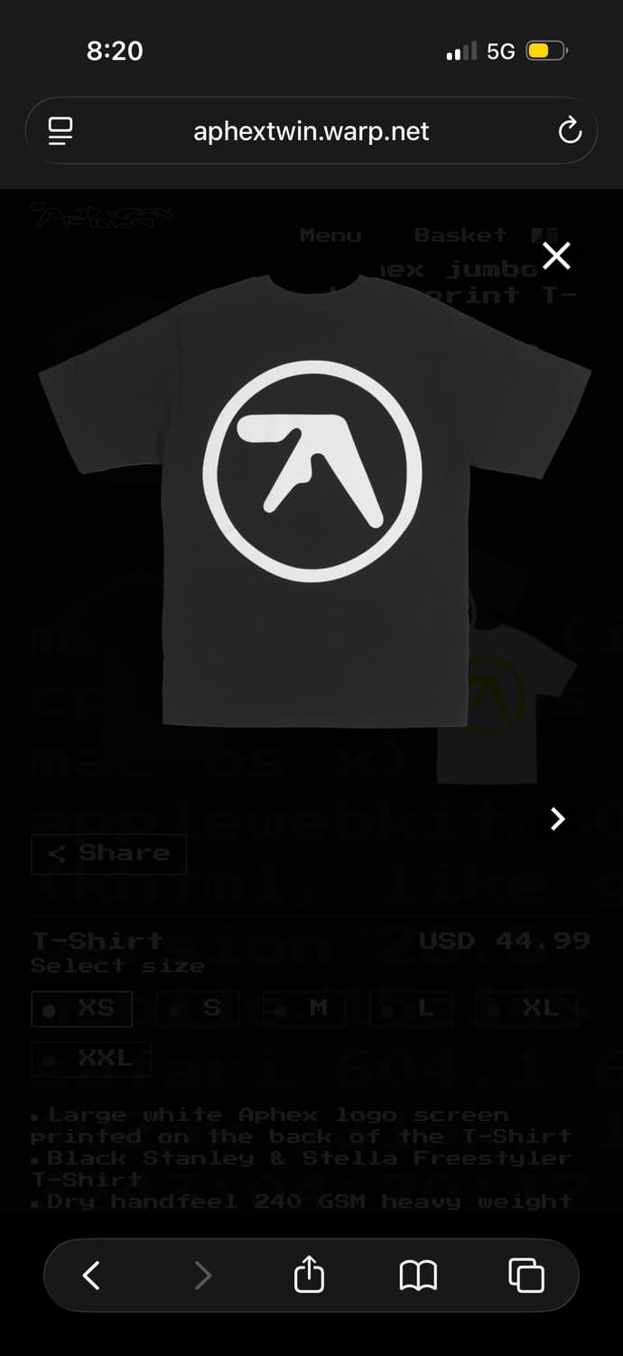 Aphex Twin back print T-Shirt XL 상품이미지3