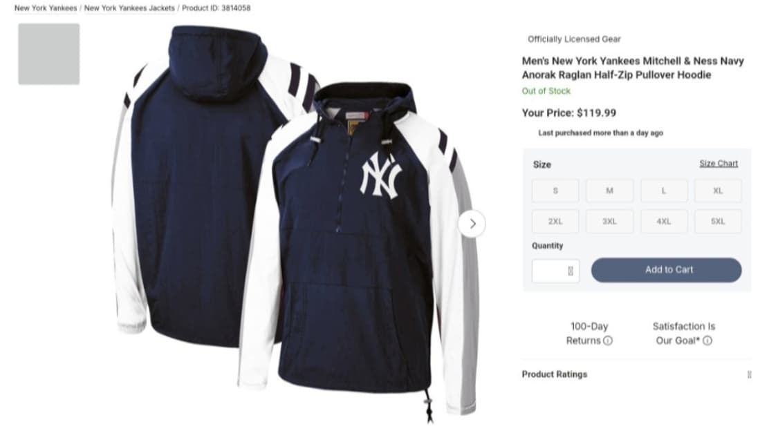 (XL/상태최상) 미첼앤네스 뉴욕양키스 네이비 아노락(자수 모델) 상품이미지10