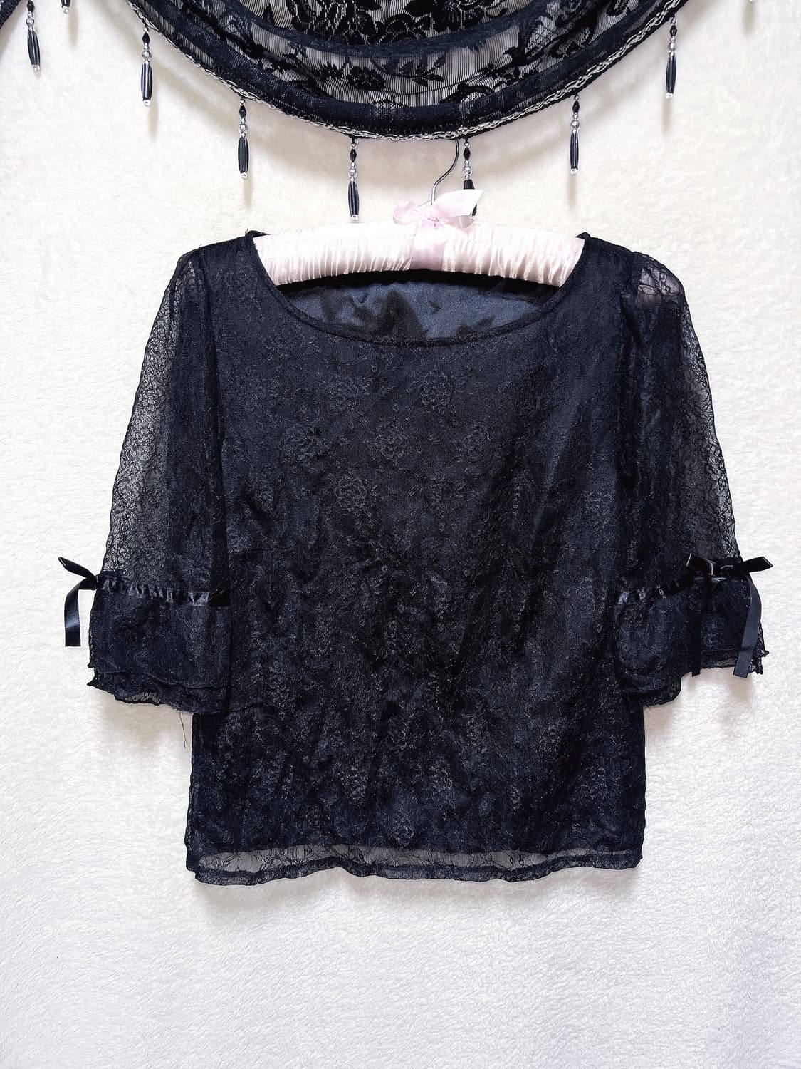 로맨틱고딕 고스로리 다크페어리 블랙 레이스 리본블라우스 로걀탑 공겜 핀터 상품이미지1