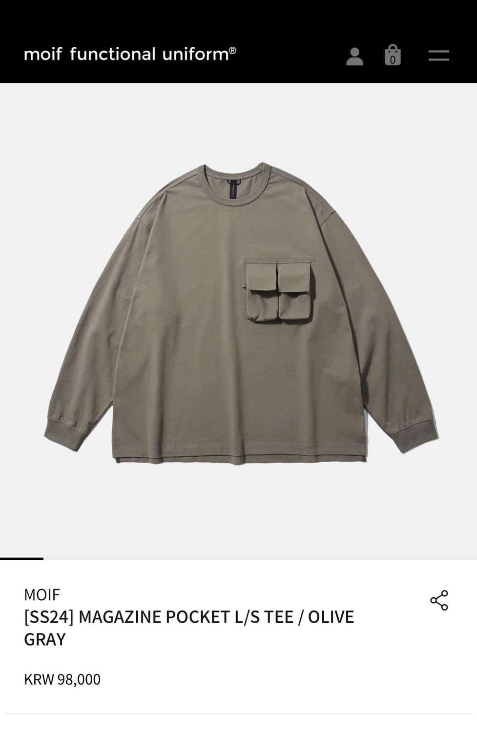모이프 매거진 포켓 티셔츠 올리브그레이 1사이즈 상품이미지1