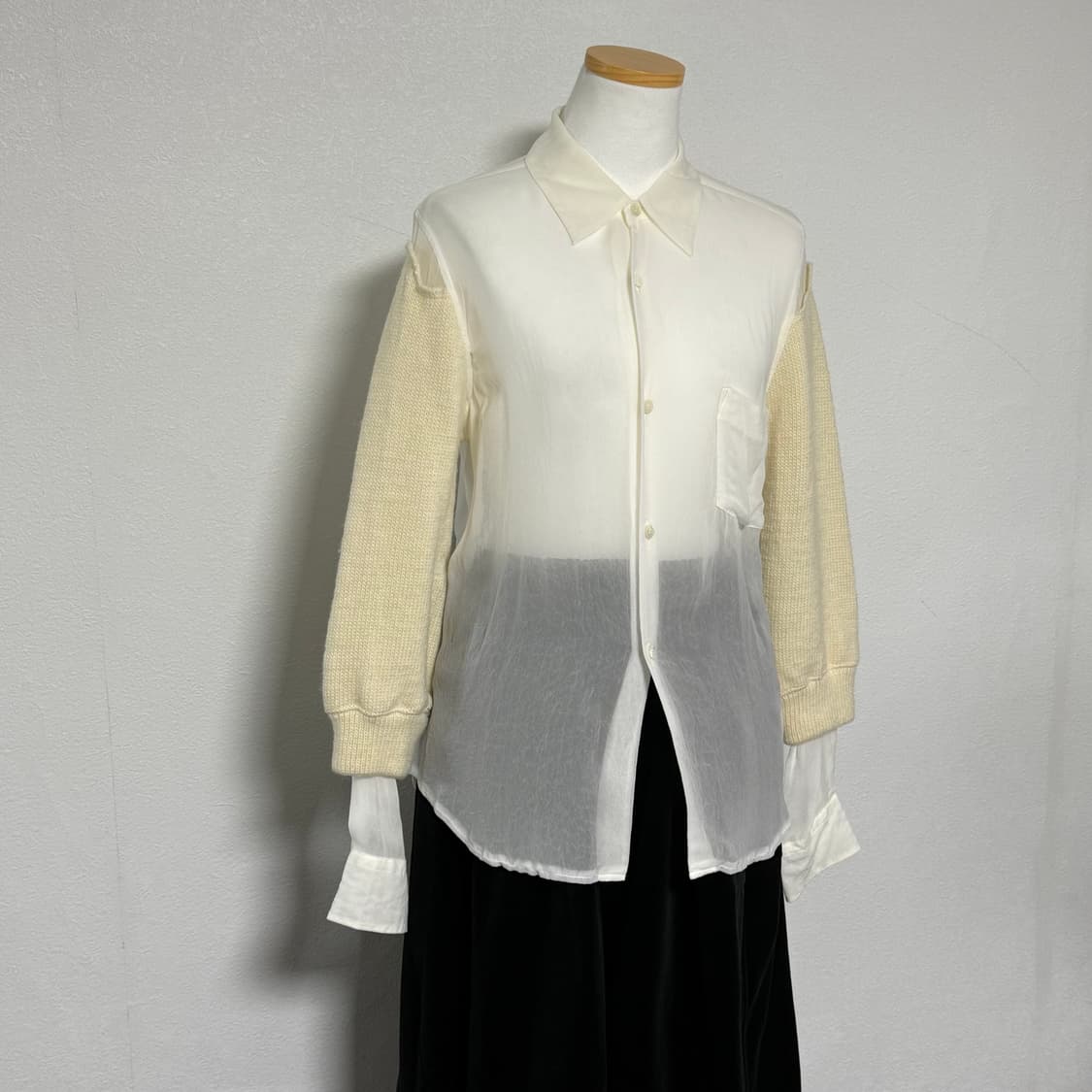 14aw 꼼데가르송 메인라인 니트 슬리브 오간자 셔츠 s 상품이미지1