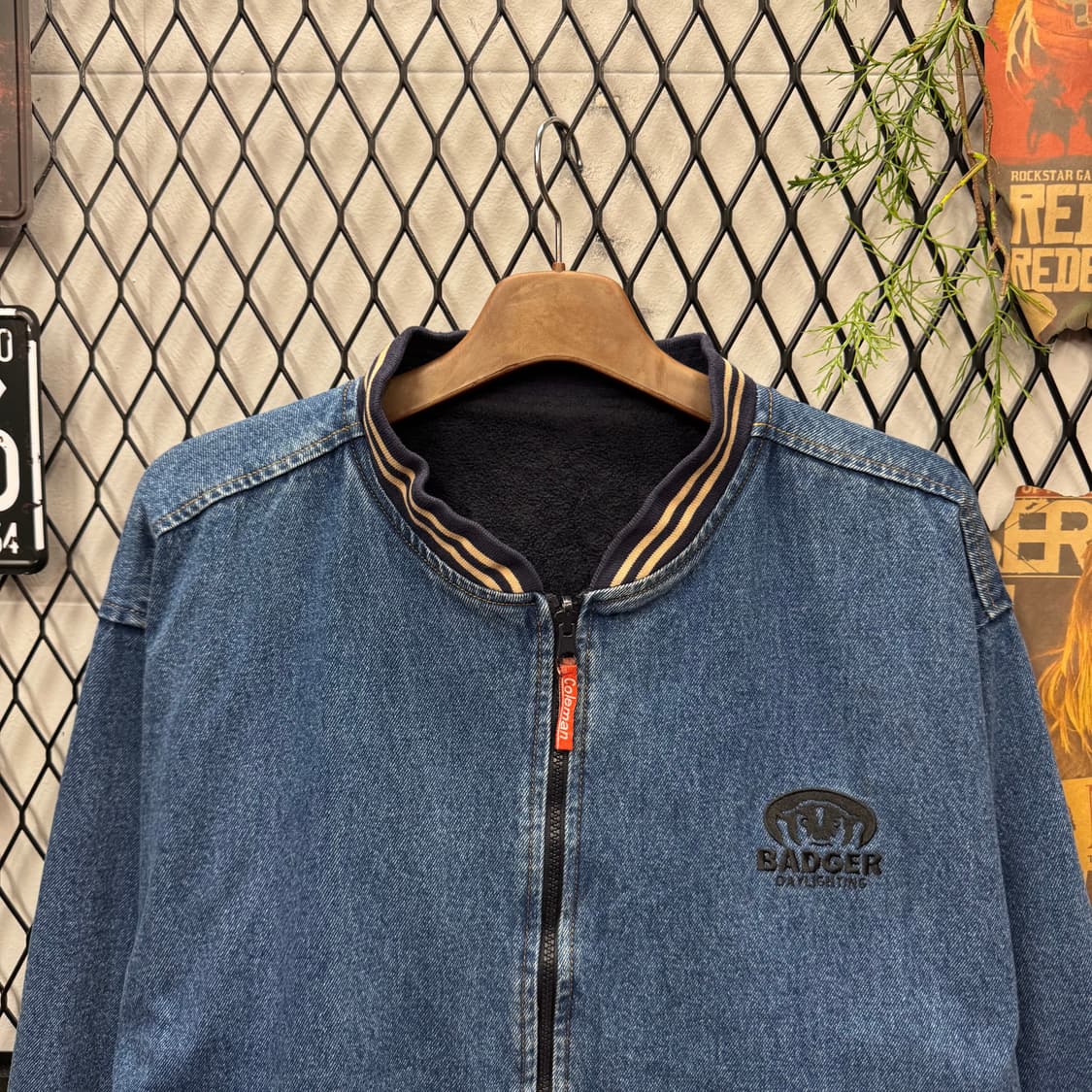 00s USA VINTAGE 데님 바시티 자켓 후면 빅로고 포인트 중청 상품이미지3