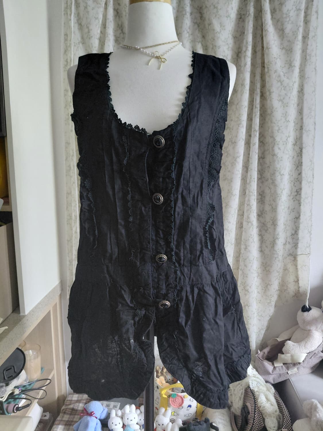 [일본빈티지] 엑시즈팜 빈티지 블랙 레이스 프릴 베스트 조끼 상품이미지1