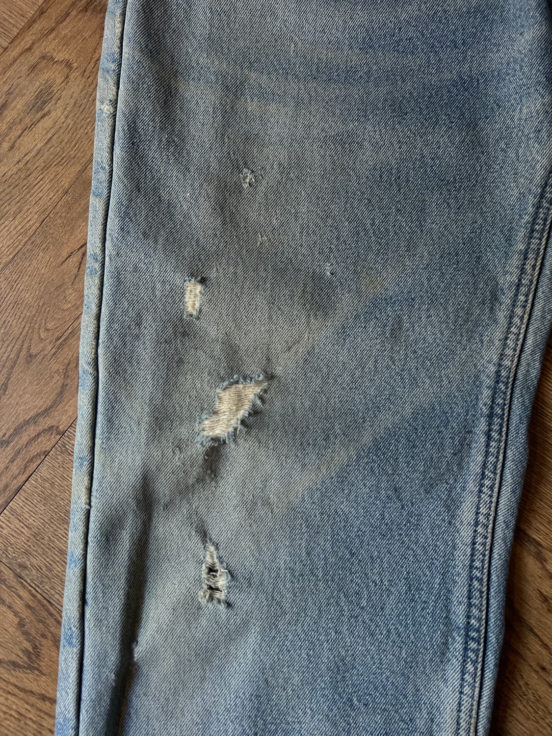 [34]칼하트 USA 체크 라이닝 디스트로이드 워크 데님 팬츠 상품이미지4