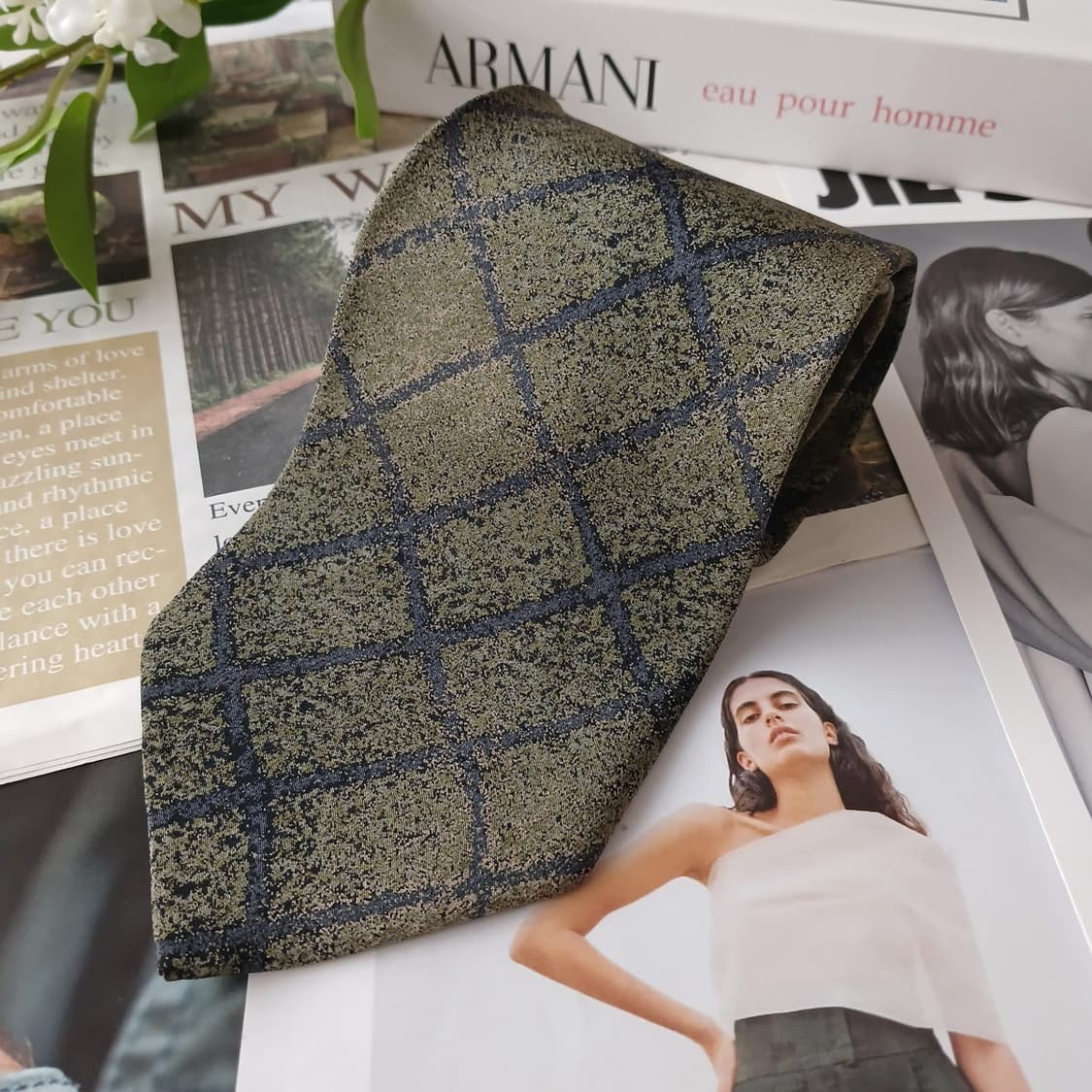 조르지오아르마니 실크 다크그린 체크 넥타이 10cm A+등급 A19085 상품이미지3