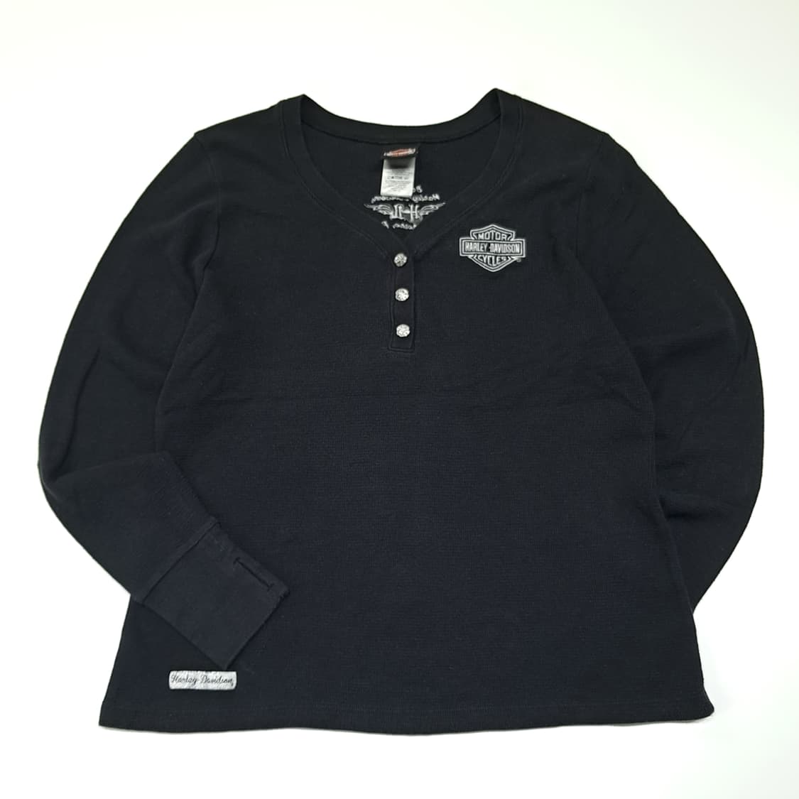 CL758 2XL 할리데이비슨 00s 헨리넥 블랙 니트 티셔츠 상품이미지1