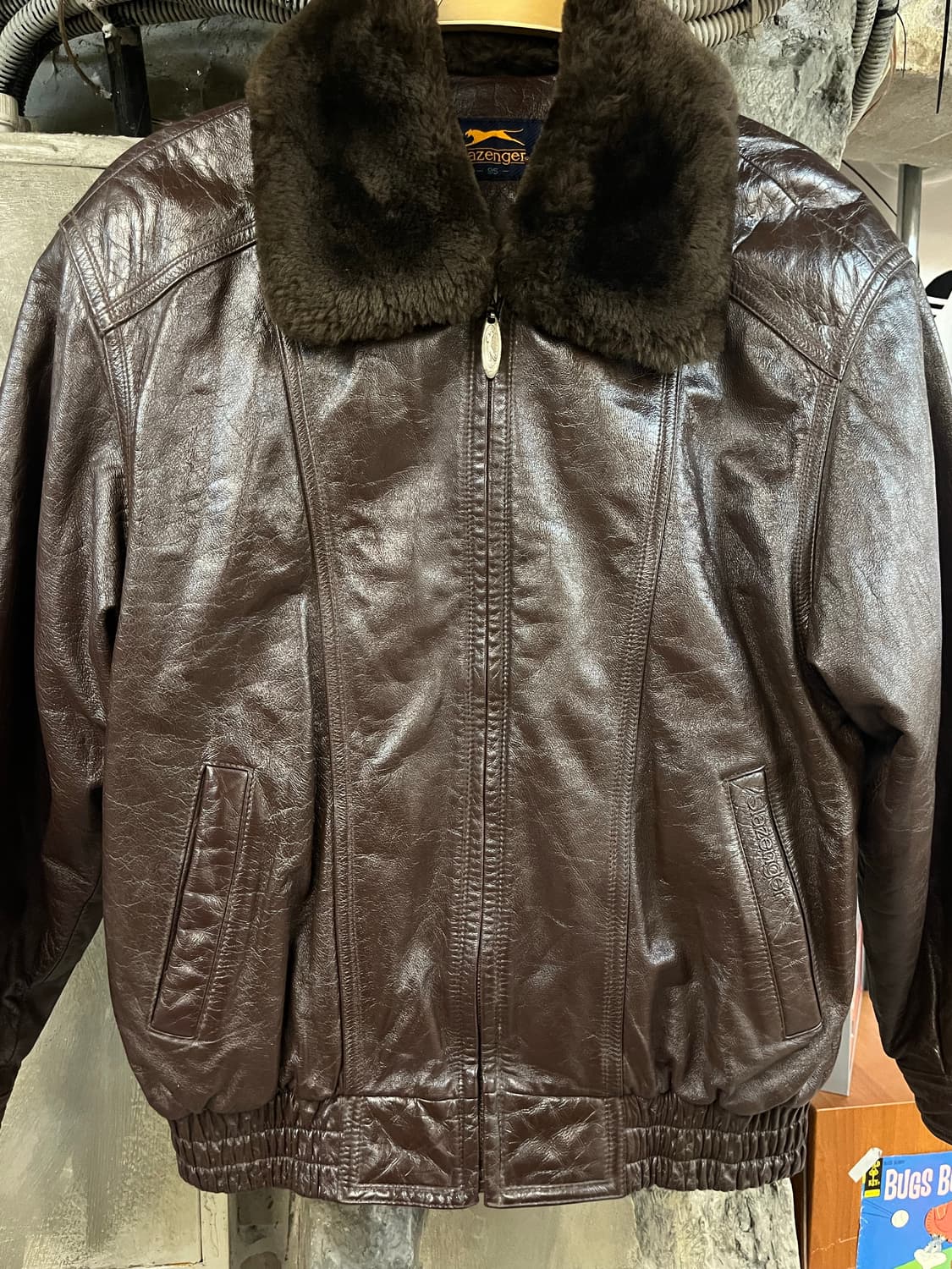 빈티지 소가죽 퍼 카라 레더 자켓 브라운 95 #csz2781 상품이미지4