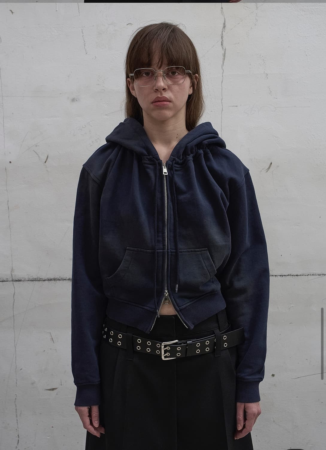 LCDC WASHED SHIRRING HOODIE ZIP-UP NAVY 상품이미지2