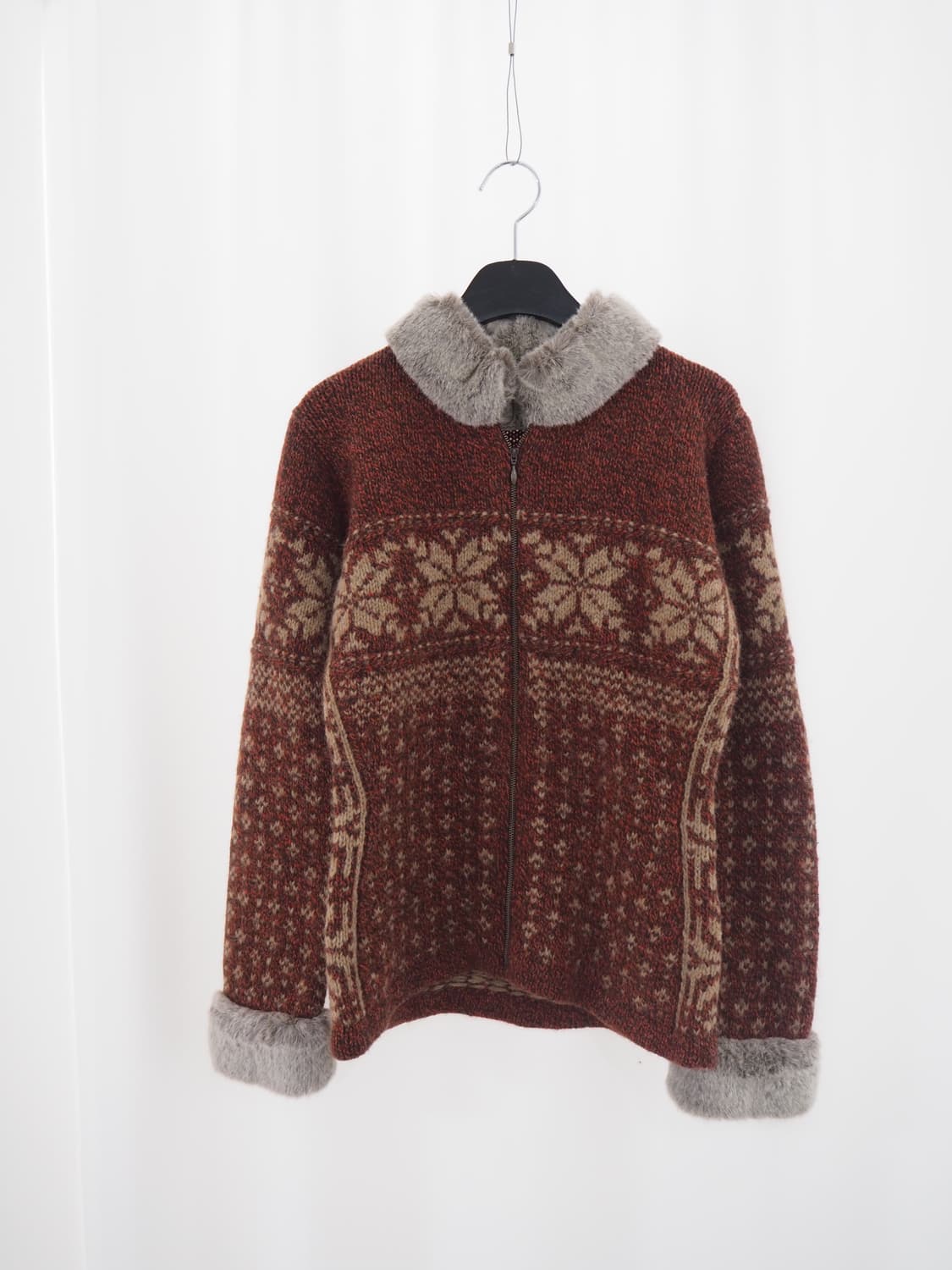 BRUNETTE fur trimming knit zip up  상품이미지1