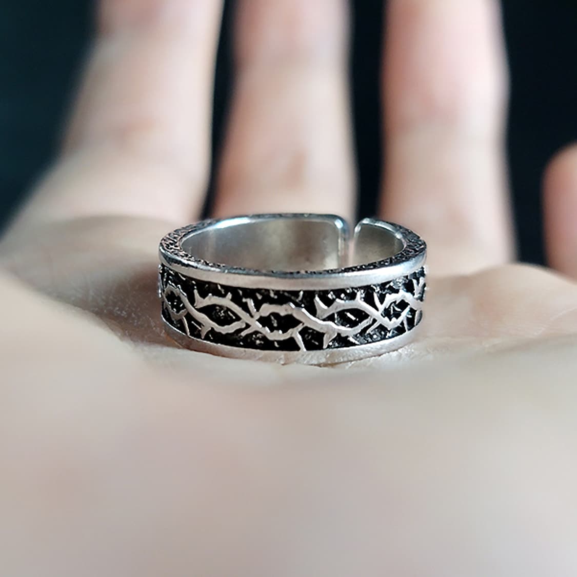 Thornbind 백동 남자 엔틱 빈티지 명품 고대 뿌리 가시 반지 상품이미지5