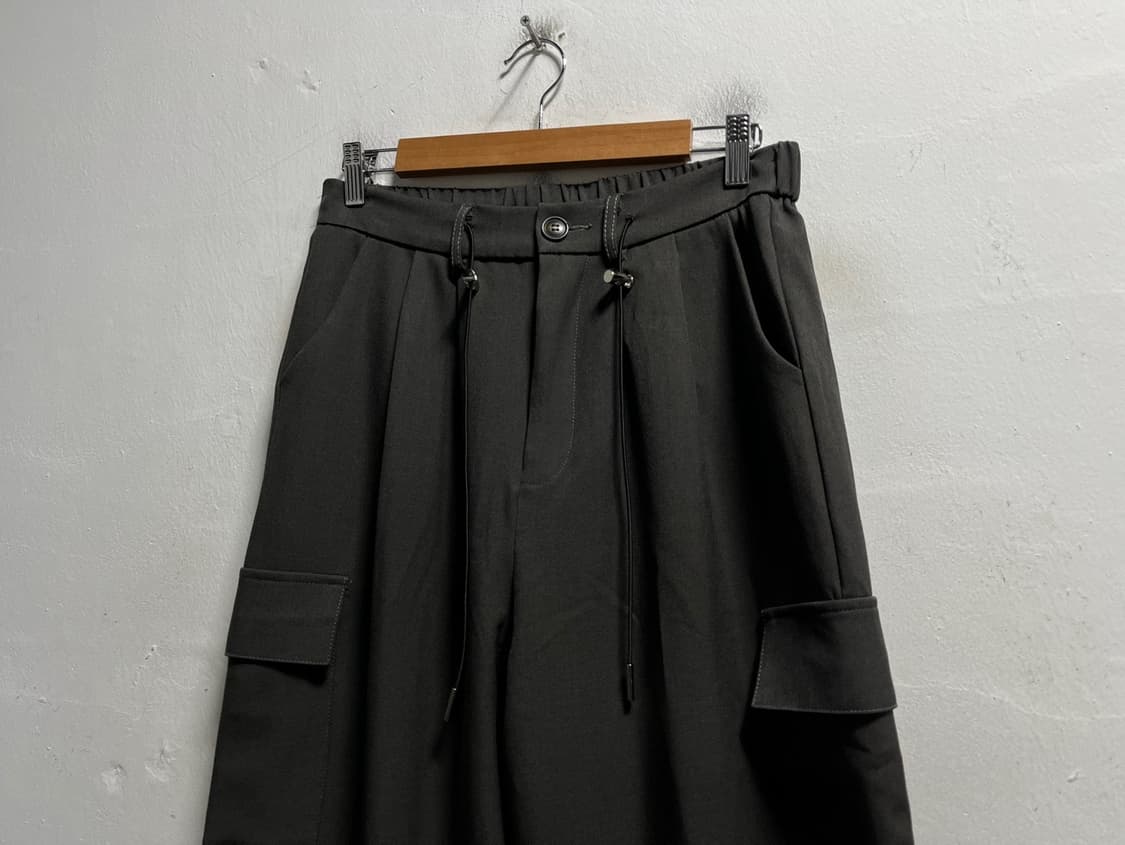 28-32) 다크브라운 스판 카고 밴딩 와이드팬츠 바지 상품이미지2