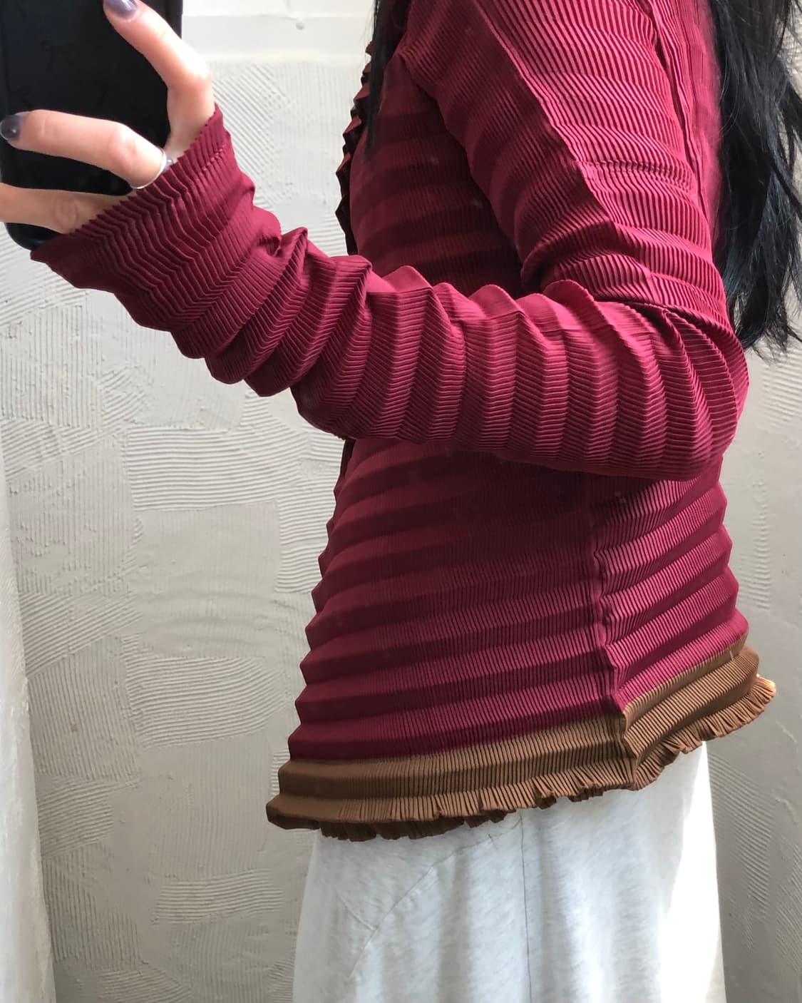 Issey Miyake 이세이미야케 레드 브라운 플리츠 레이어드 가디건 상품이미지2