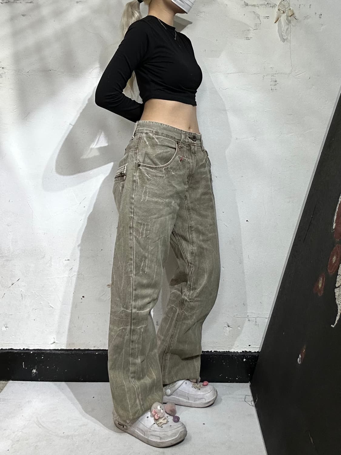 일본 빈티지 oilcake y2k 와이드 워싱 데미지 데님 팬츠 청바지 상품이미지1