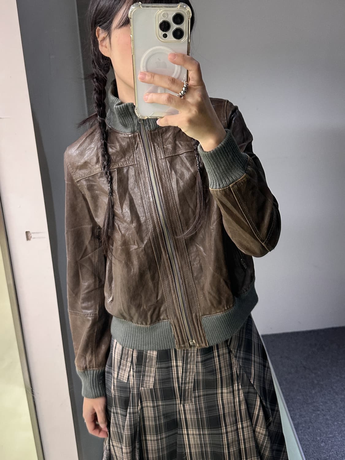 brown leather zip jacket 상품이미지1