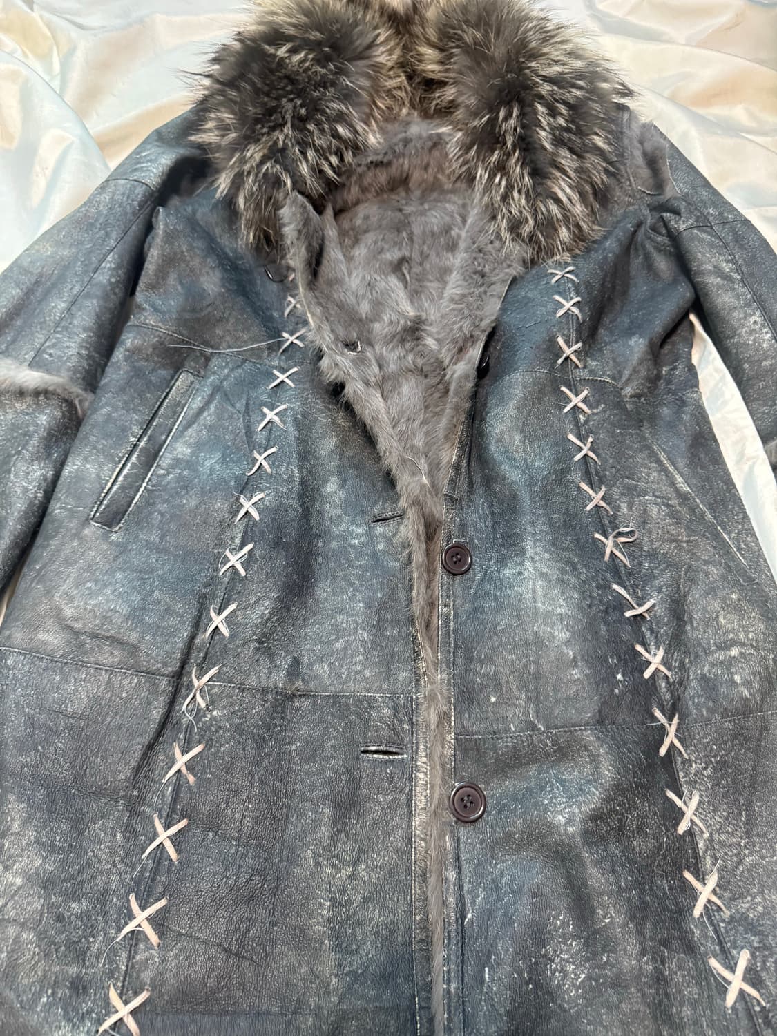 “00s Vkei Style eyelet fur long coat“ 상품이미지2