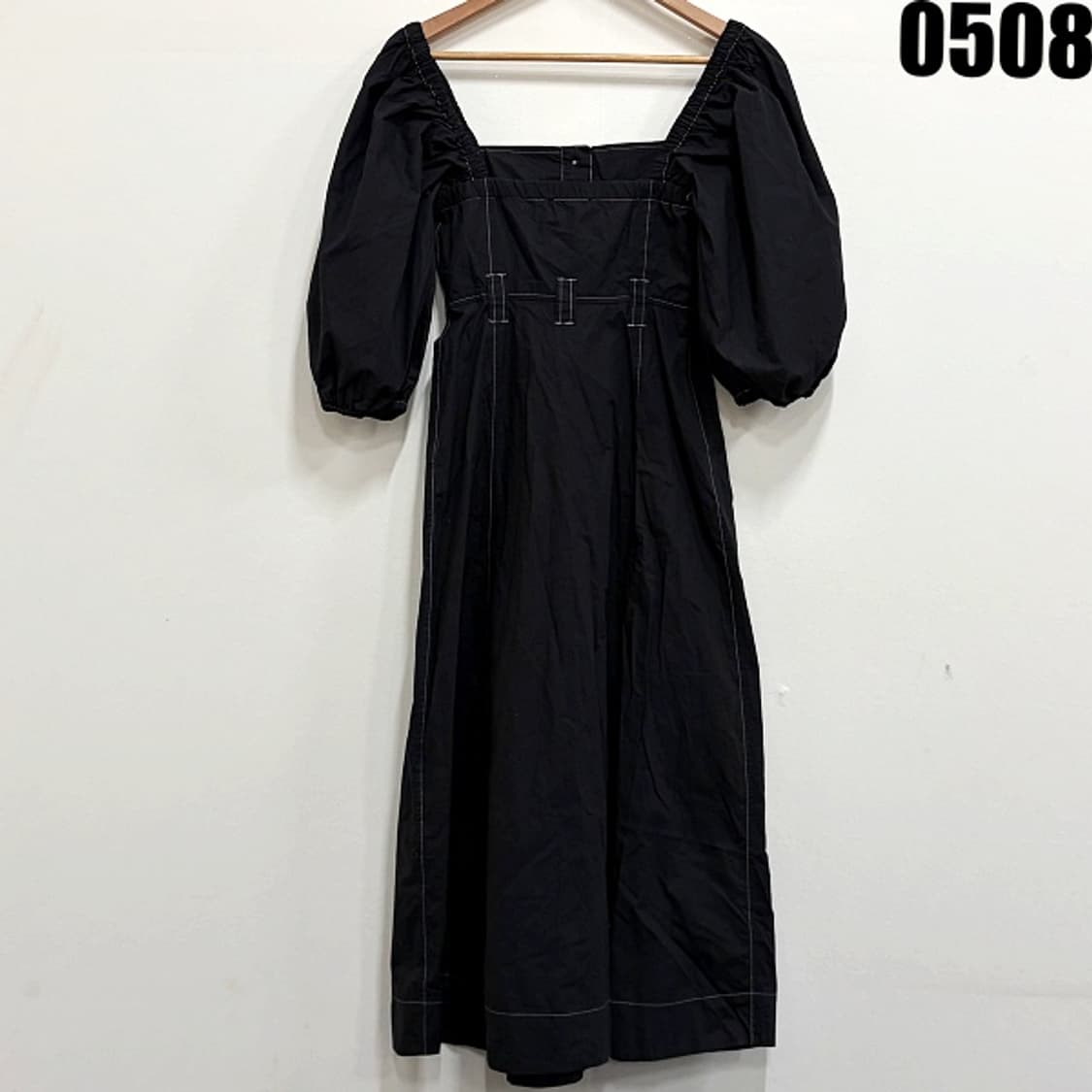 GANNI 스퀘어넥 퍼프 소매 롱 원피스 32 0508 상품이미지8