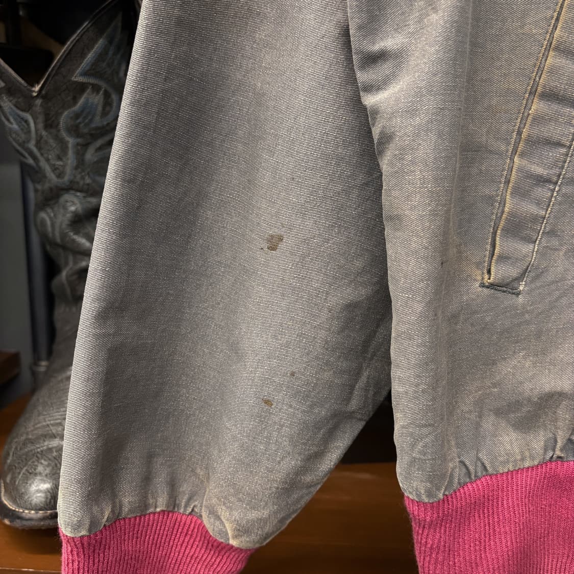 90s 랭글러 클래식 브러쉬팝퍼 네온핑크 스트라이프 블루종 자켓 N376 상품이미지6