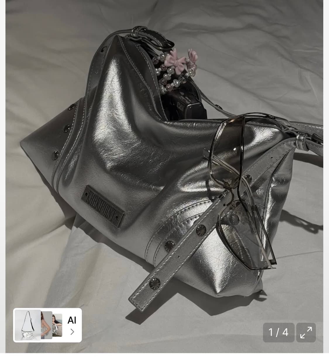 카키포인트 실버백 Stud Shoulder Bag (silver) 상품이미지1
