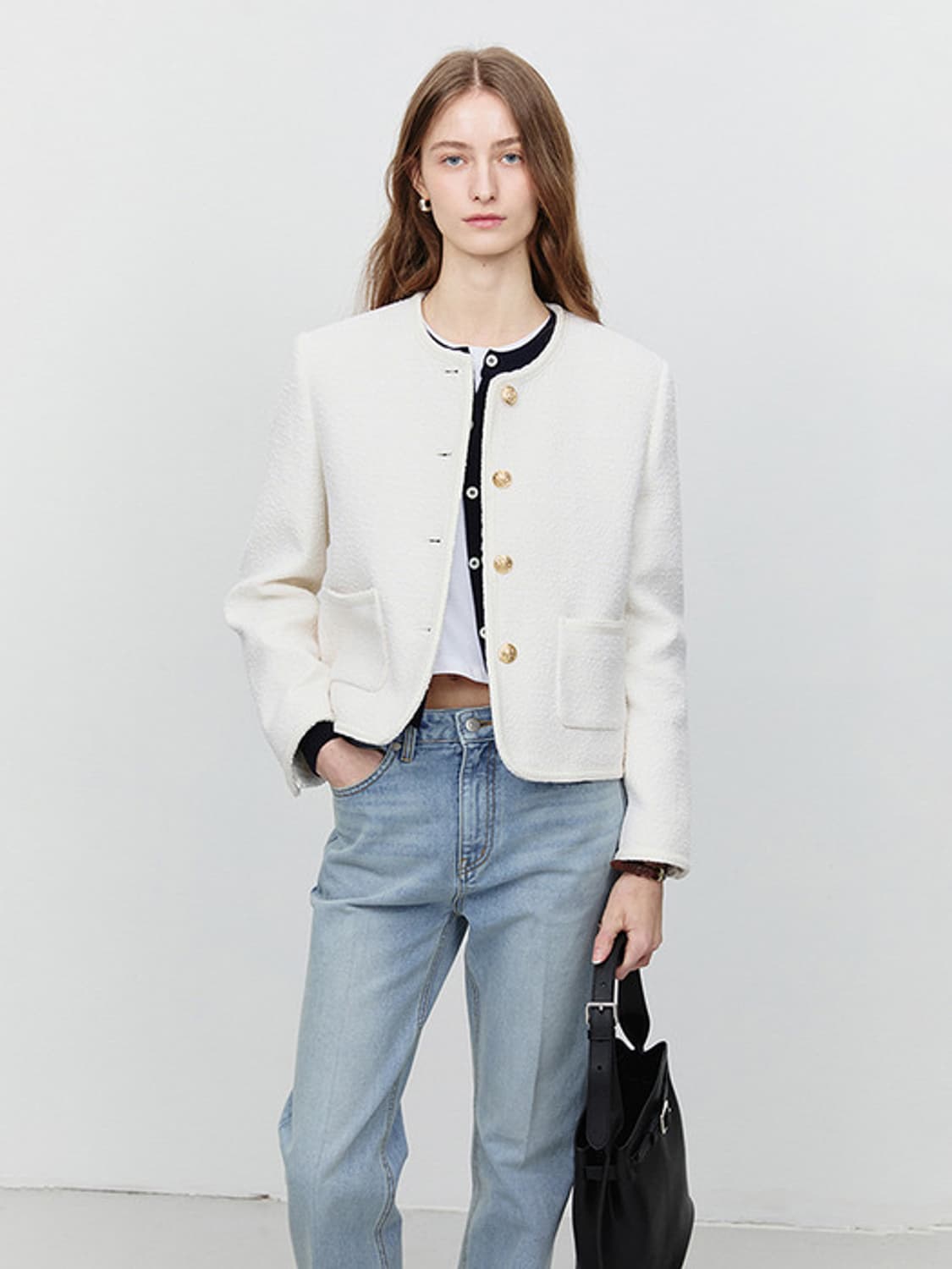 던스트 클래식 부클 트위드 자켓 크림 상품이미지2