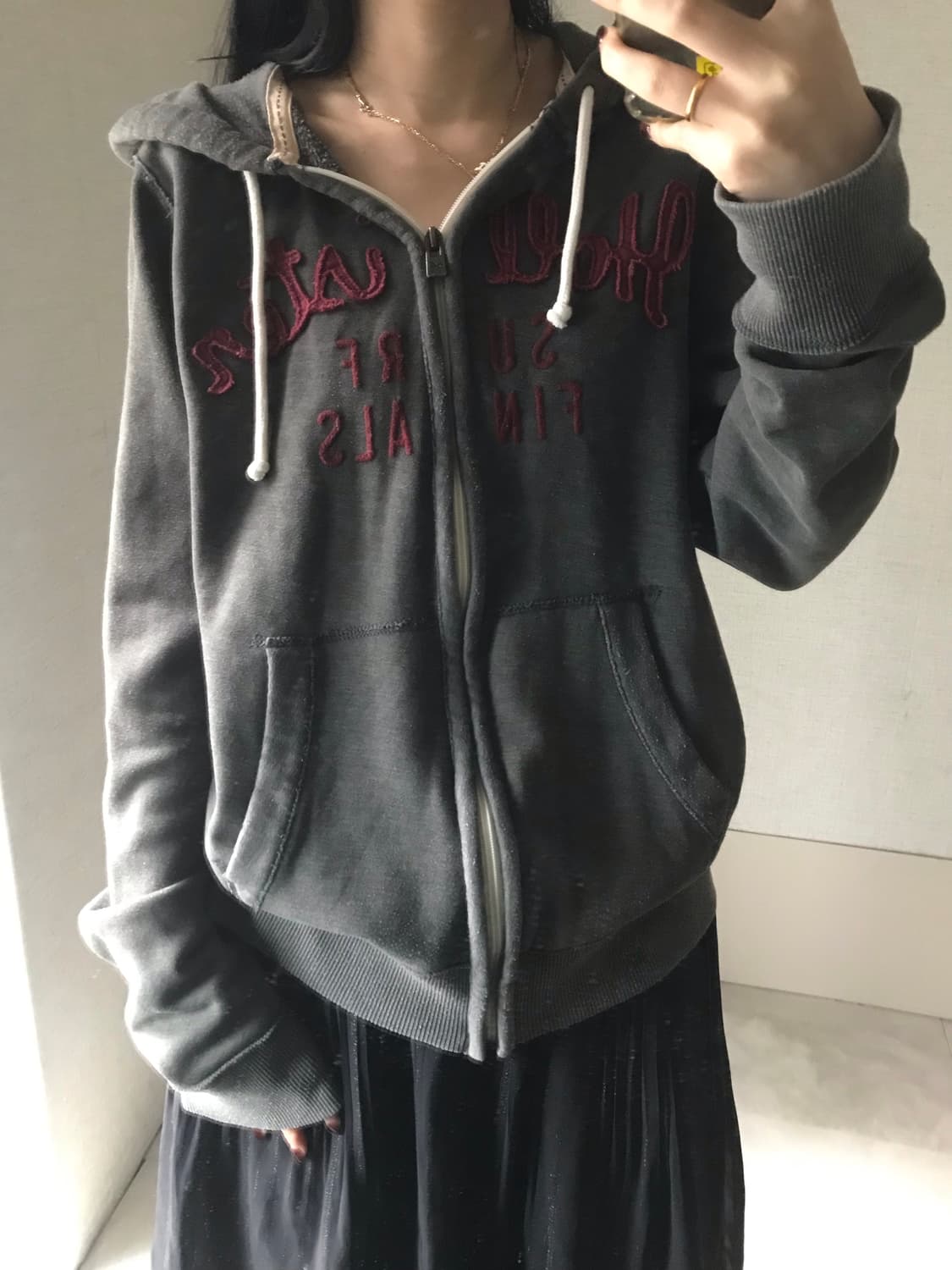 홀리스터 그레이 버건디 후드집업 상품이미지2