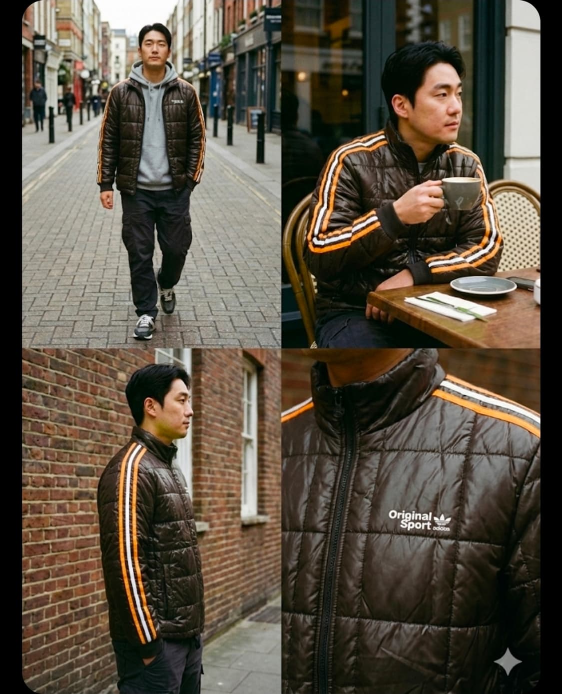 [아디다스] 빈티지 감성 초코브라운 오리지널 스포츠 유광 퀼팅 자켓 M( 상품이미지2